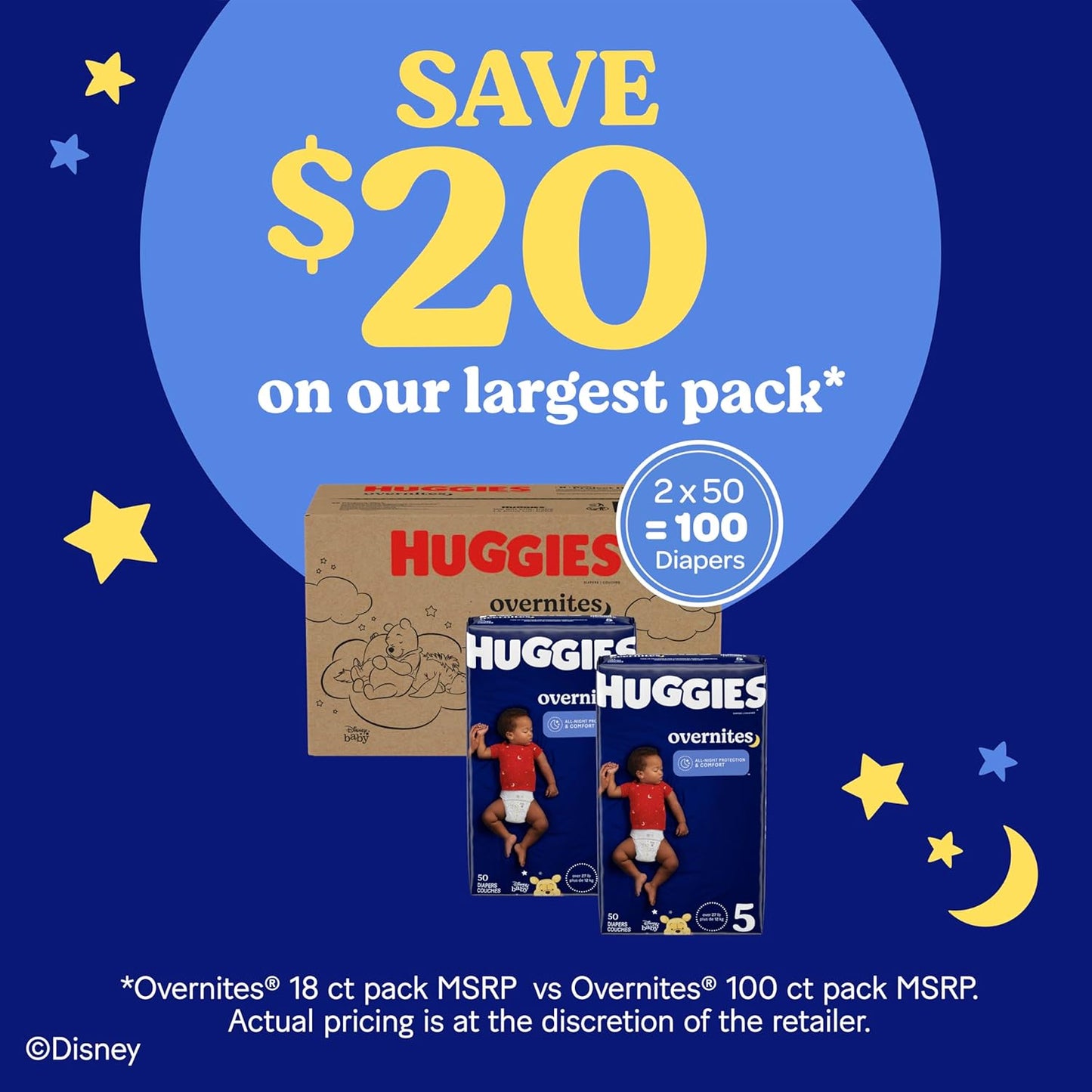 Huggies Size 4 Overnites Baby Diapers: Overnight Diapers, Size 4 (22-37 lbs), 100 Ct, Packaging May Vary