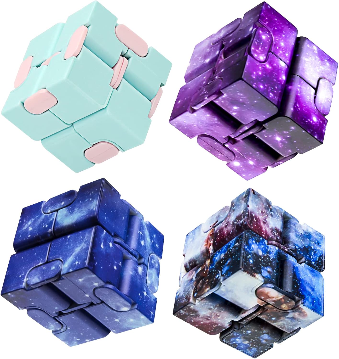 Infinitycube Fidget Toy Stress Relieving Fidgeting Game for Kids and Adults,Cute Pocket-sized Unique Gadget for Anxiety Relief and Kill Time (4, Galaxy & Macaron Blue)
