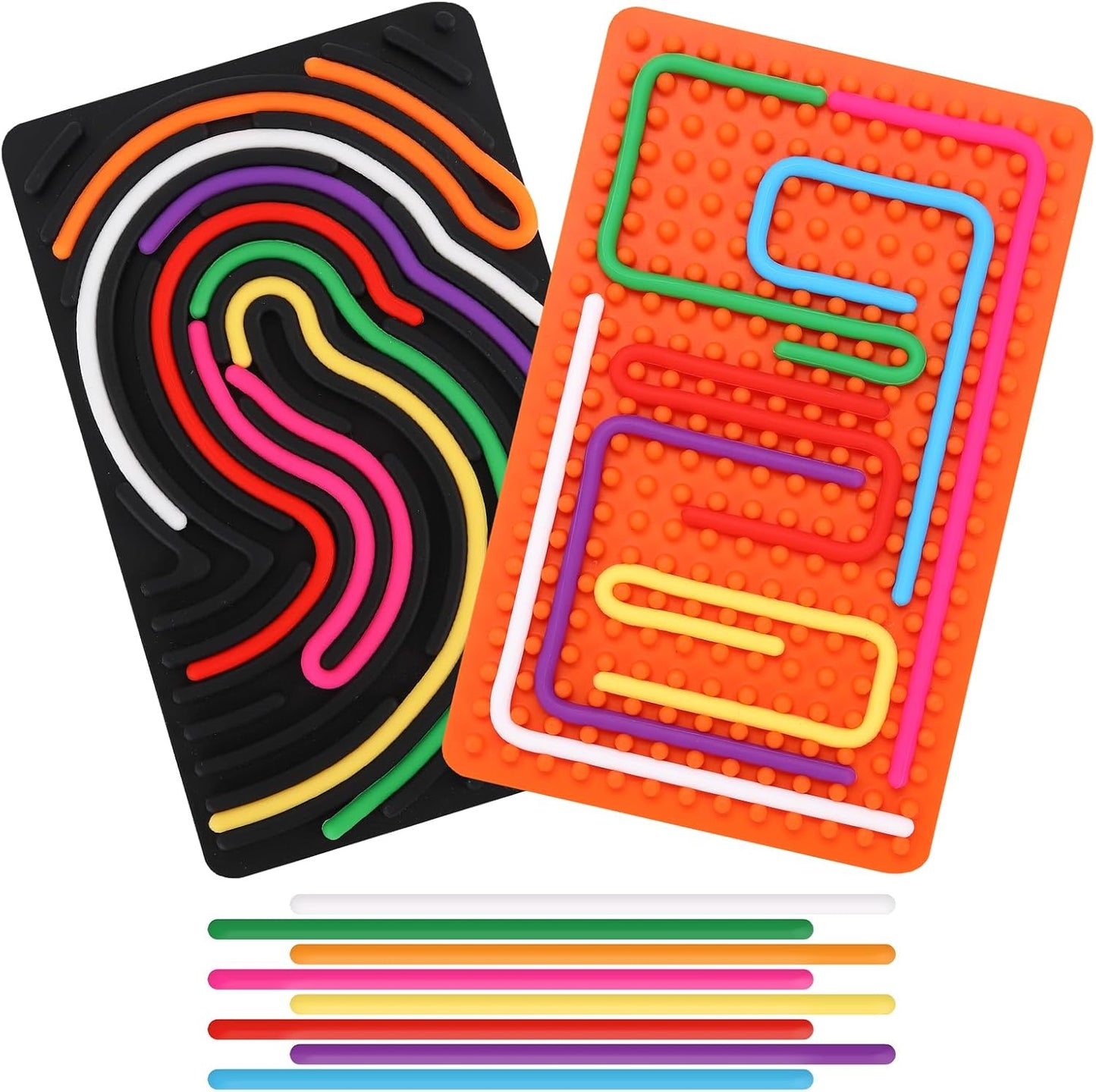 2psc Fidget Toys Sensory Activity Board with 20 Strings, Silicone Sensory Toys for ADHD Autism Stress Relief, Educational Learning Toys for Kids 3+ Years Old, Black & Orange