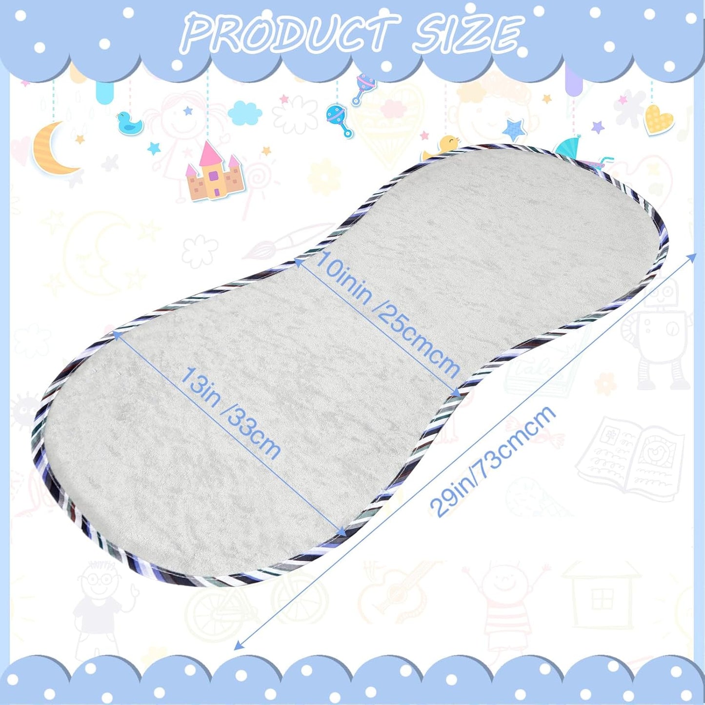 Timgle 6 Pcs 13 x 29 Inch Peanut Shape Changing Pad Liner Peanut Changing Pad Liner Portable Soft Washable Reusable Waterproof Diaper Mats Easy to Clean(Gray)