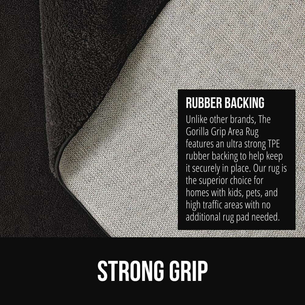 GORILLA GRIP Ultra Soft Washable Area Rug, 5x7, Stain and Slip Resistant Plush Thick Carpet for Bedroom Living Room, No Shed Floor Rugs, Pet Friendly, Dorm Essentials, Kids Nursery Home Decor, Black