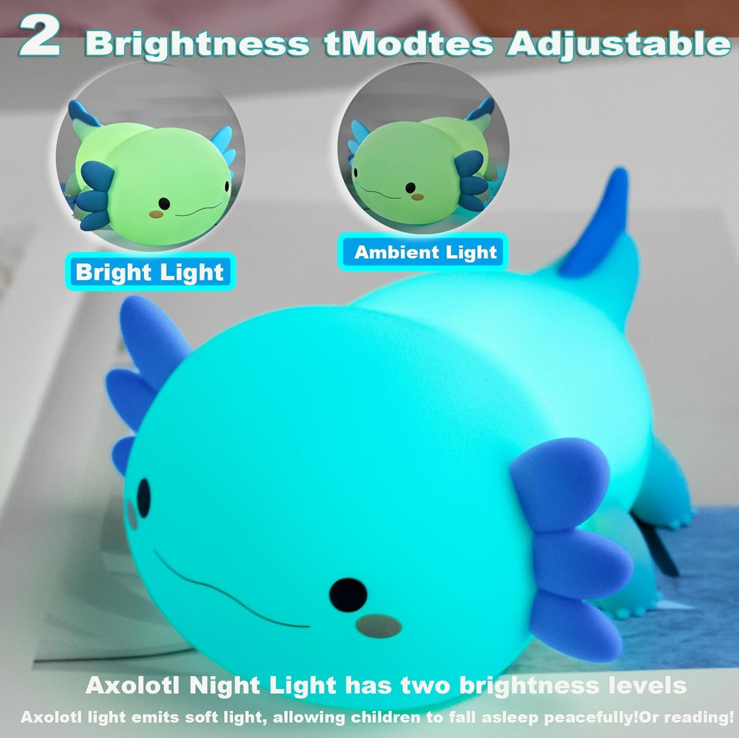 DREAMING MY DREAM Axolotl Night Light for Kids,Cute Axolotl Gifts lamp Rechargeable Light Table Bedside Lamp,LED Animal Silicone Nursery Night Lamp Cute Room Decor for Kids Girls Boys