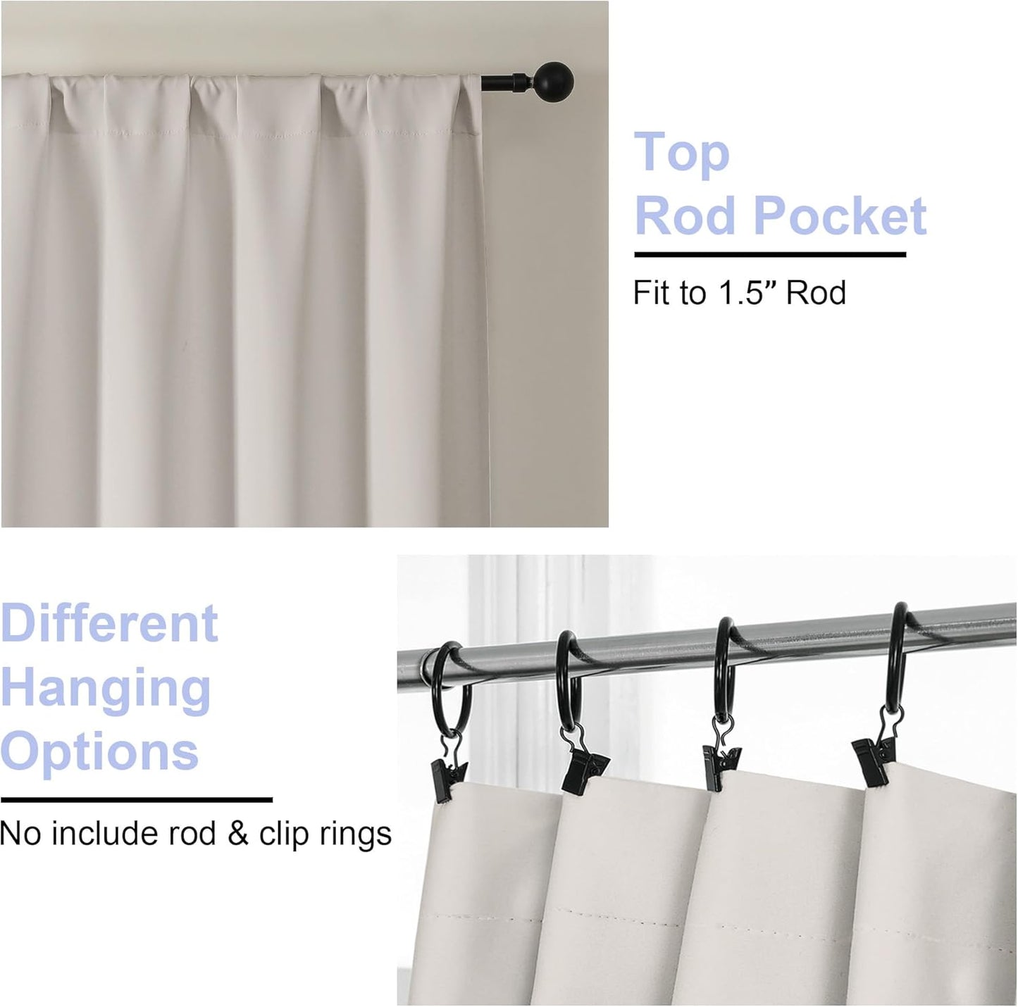 Simplebrand Ava Natural Short 36 Inches Blackout Curtain 2 Panels Set, Half Window Rod Pocket Privacy Curtain Tiers for Kitchen, Curtains Blackout for Bathroom Shades, W40 x L36 Inch, Natural