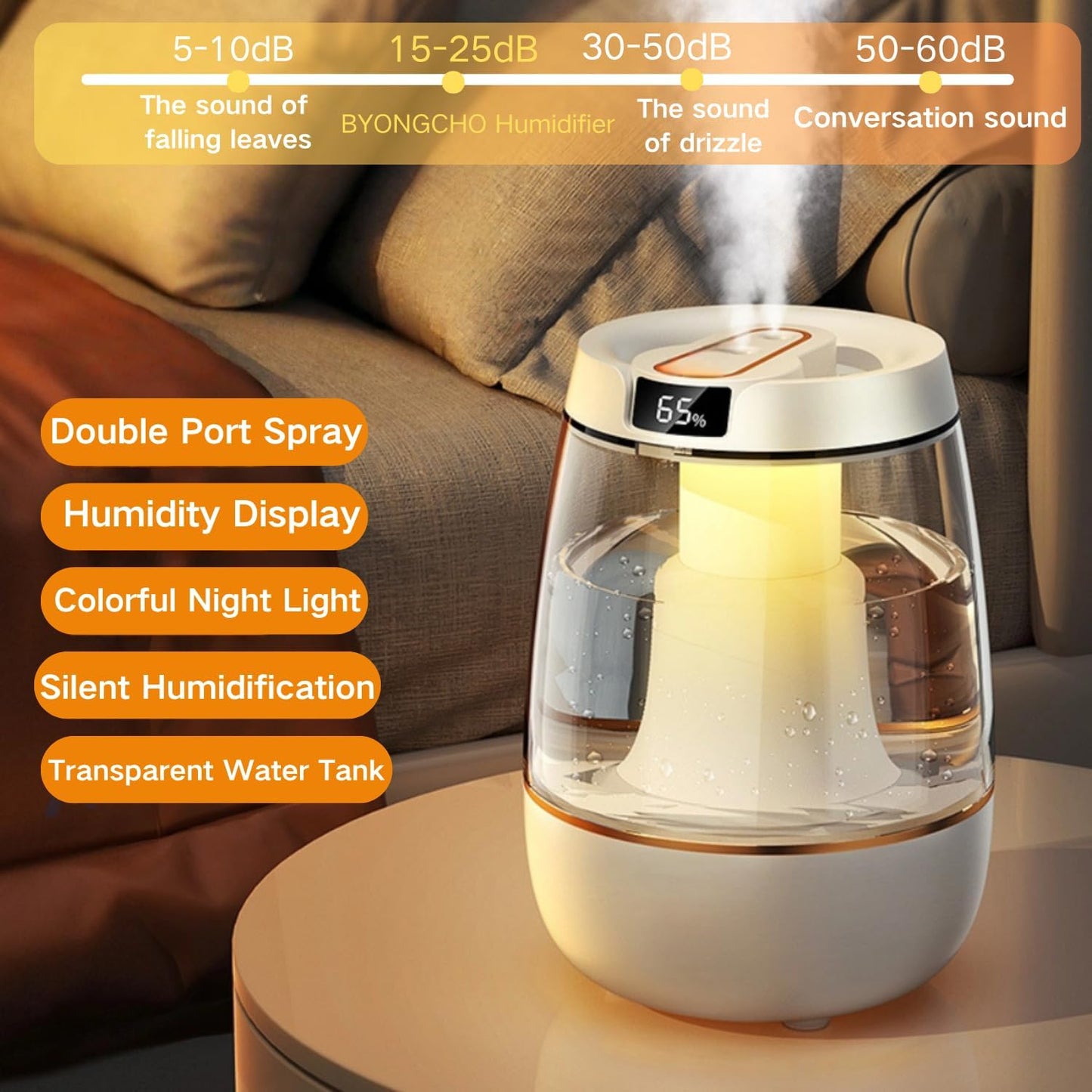 Humidifier for Bedroom, 3L Cool Mist Humidifiers with 25dB Quiet Air Humidifier with Night Light Waterless Auto Shut-Off for Home Baby Office Travel