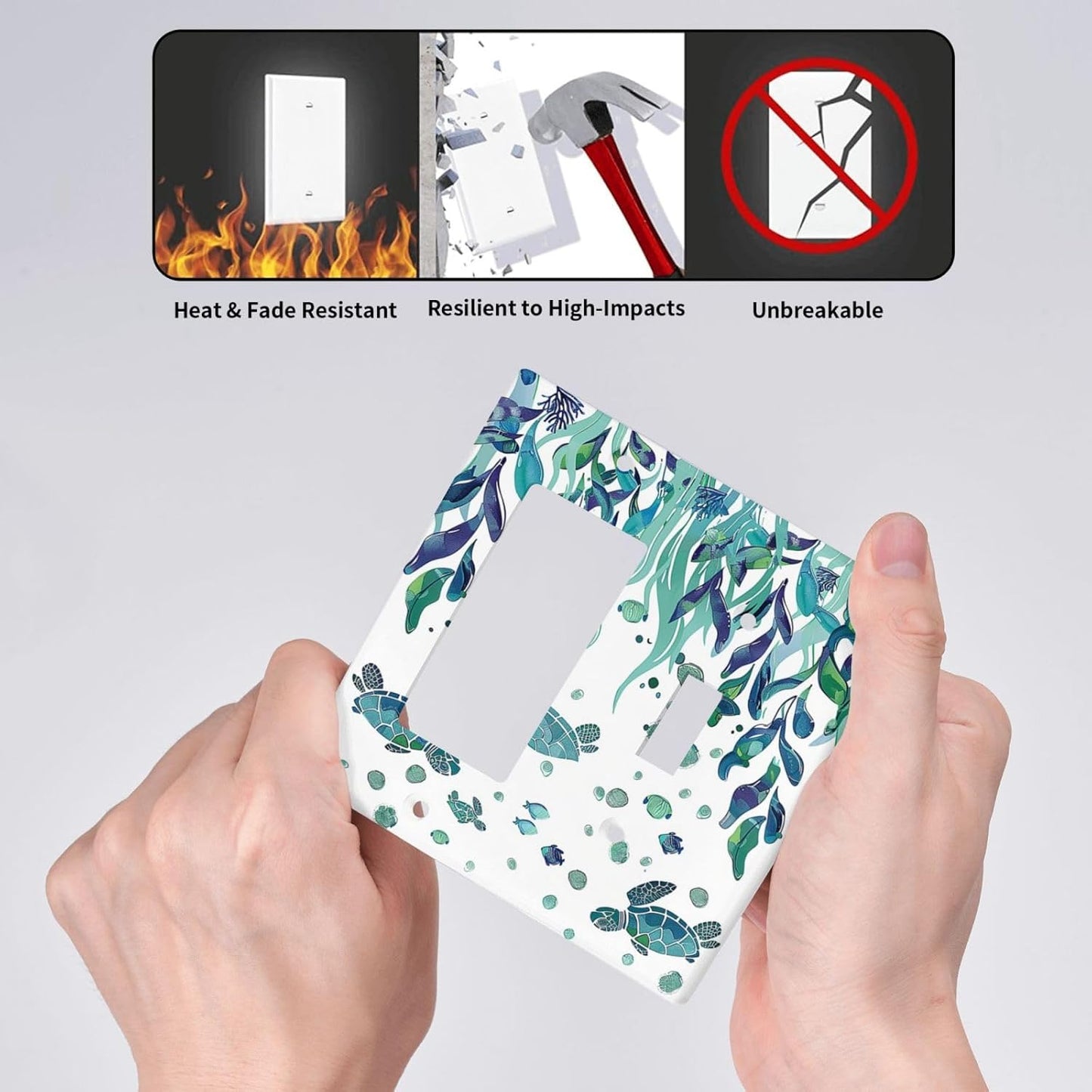 Outlet Covers Vibrant Turtle Seagrass Watercolor Painting 1 Toggle 1 Rocker Combination Decorative Wall Plate Electrical Switch Plates Light Switch Cover Plate for Bathroom living Room Decor