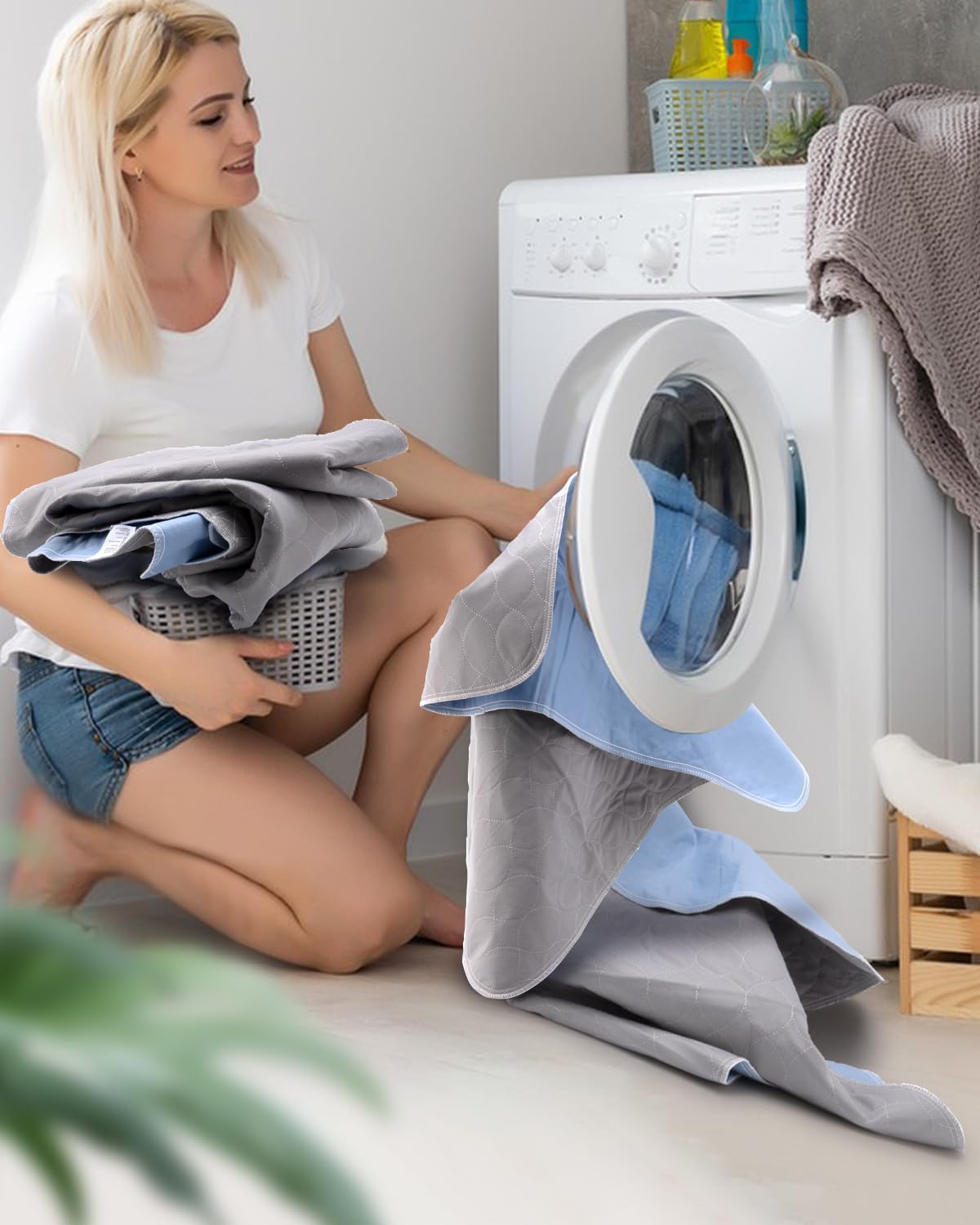 Washable Bed Pads 36" x 52" - 4 Pack, Grey, Waterproof Bed Pads for Incontinence, Bed Wetting Pads for Bed, Sofa, Floor, Resuable Underpads for Adults, Seniors, Pet