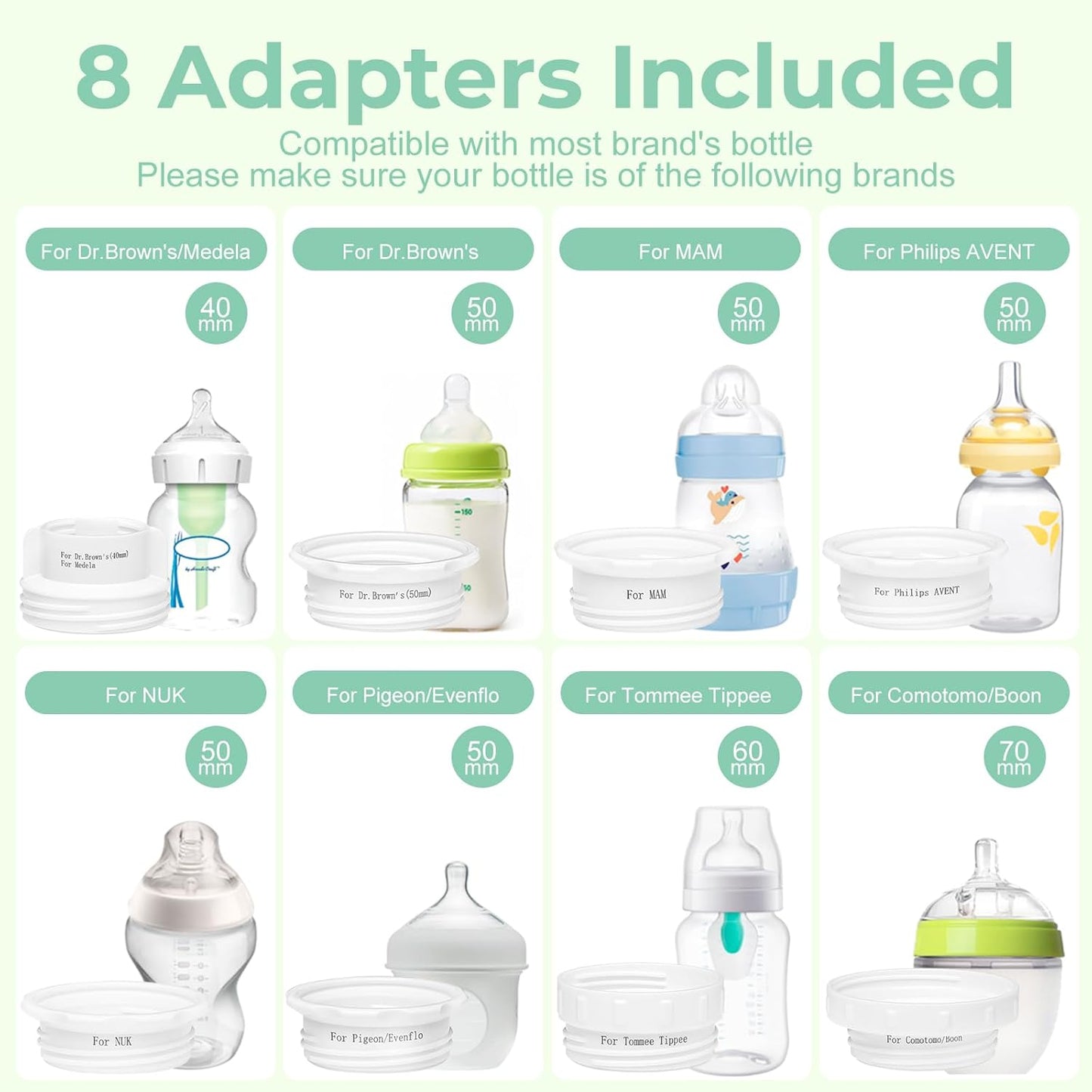 Portable Cordless Baby Bottle Warmer for Travel, Rechargeable with 8 Adapters & 1 Milk Powder Container, Safe Material, Fast Heating, Compatible with Major Brands,White
