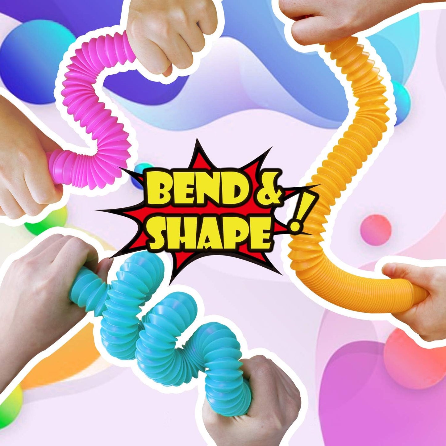 Novelty Place 6 Pack Pop Tubes Fidget Toy for Kids and Adults, Colorful Heavy Duty Tube Toy for Construction - Sensory Educational Toys Relieve Stress, Autism, and Anxiety