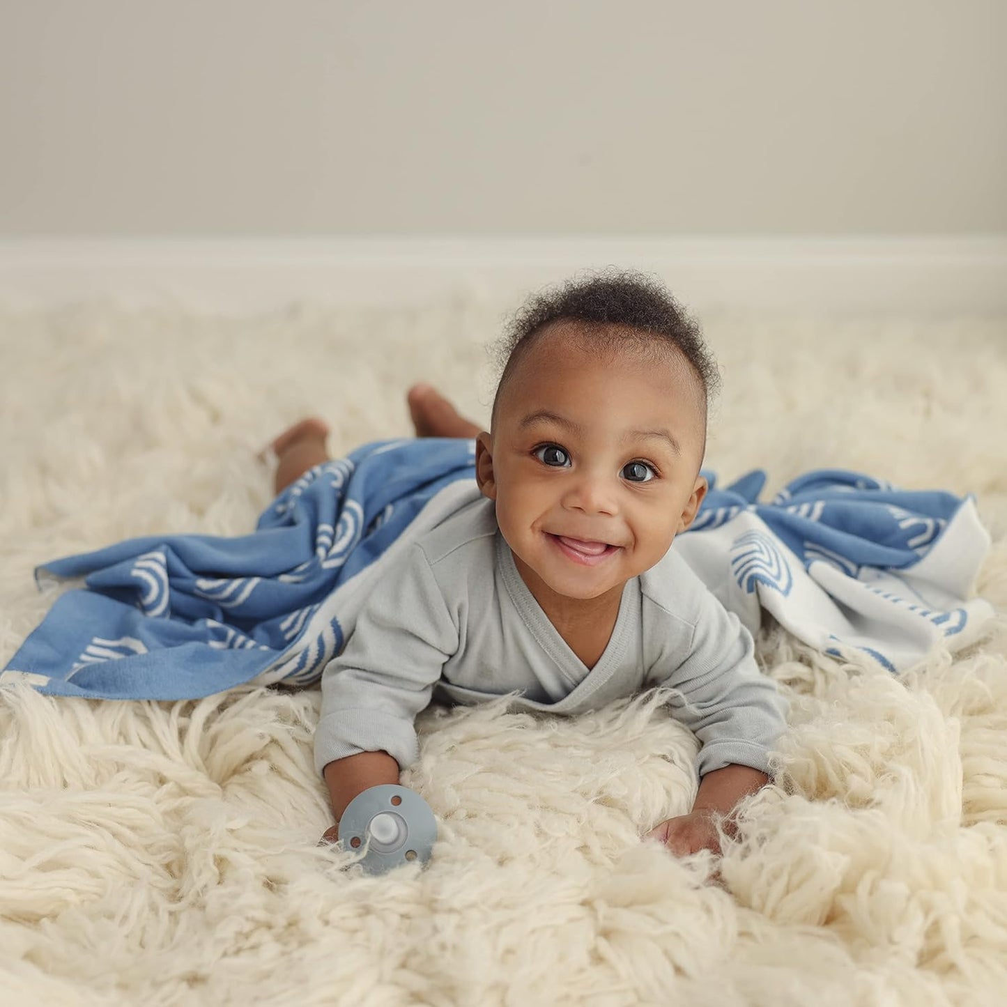 Baby Receiving Blanket Boys 100% Cotton Buttery Soft Cozy Receiving Swaddle Crib Stroller Blanket for Shower Gift Registry for Newborns, Infants, Toddlers (Rainbow - Blue)