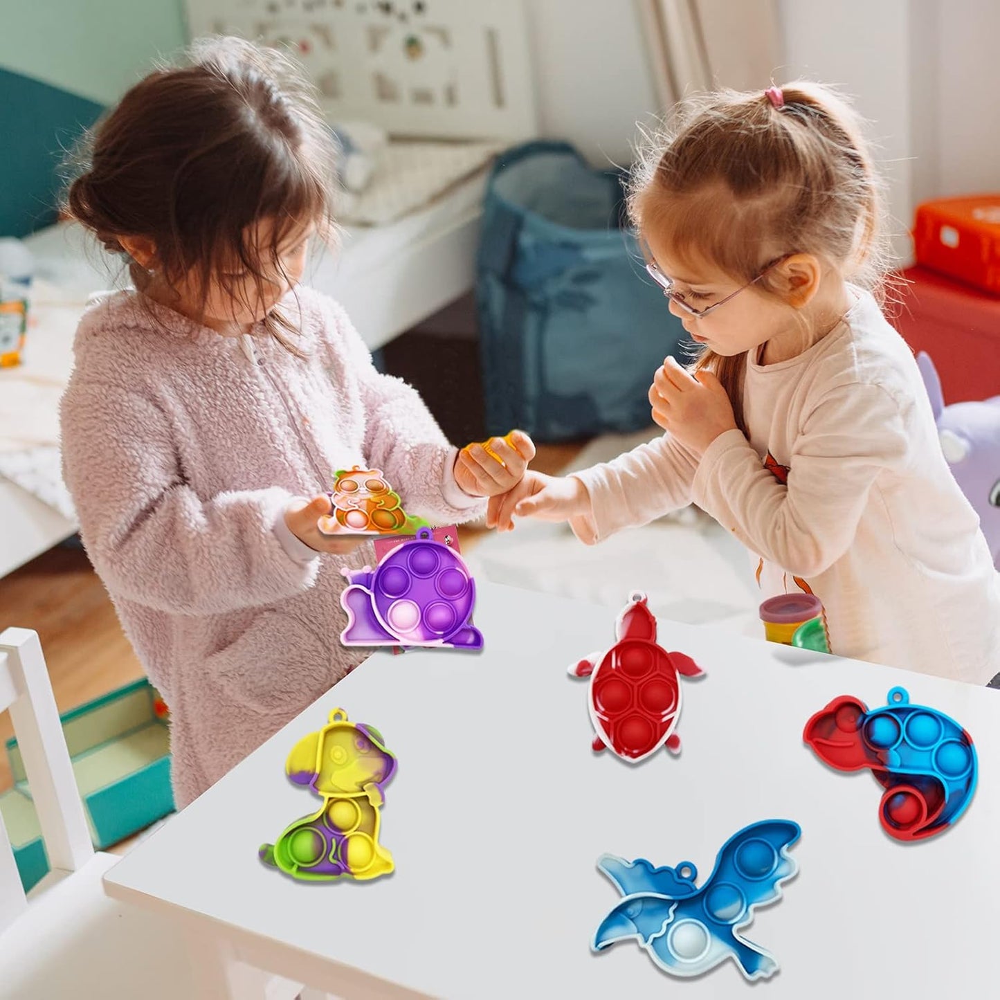 30 Pack Animal Mini Pop Fidget Toy, Keychain Bubble Popping Toy Packs, Simple Silicone Sensory Toys, Relieves Stress Toys for Kids Boys Girls Party Favors Decoration Classroom Reward