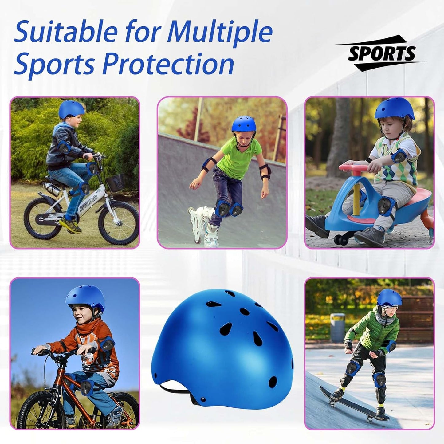 Kids Bike Helmet Set Adjustable Helmet for Ages 3-15 Kids Toddler Boys Girls Youth, Multi-Sport Bicycle Skateboarding Football Rollerskating Scooter Rollerblade Balance Bike Helmets