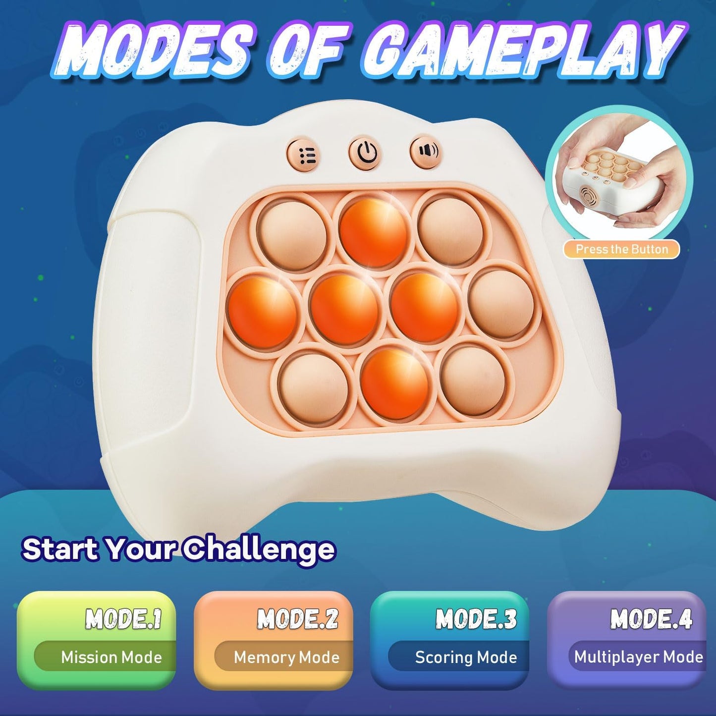 Quick Push Game for Kids 8-12,Pop Sensory Fidget Toys for Kids 6-12,Birthday Gifts for Boys and Girls (White)