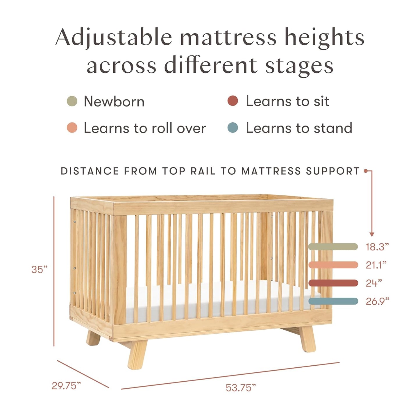 babyletto Hudson 3-in-1 Convertible Baby Crib with Toddler Bed & Daybed Conversion - Easy to Assemble - GREENGUARD Gold Certified w/ 4 Adjustable Mattress Heights - Natural