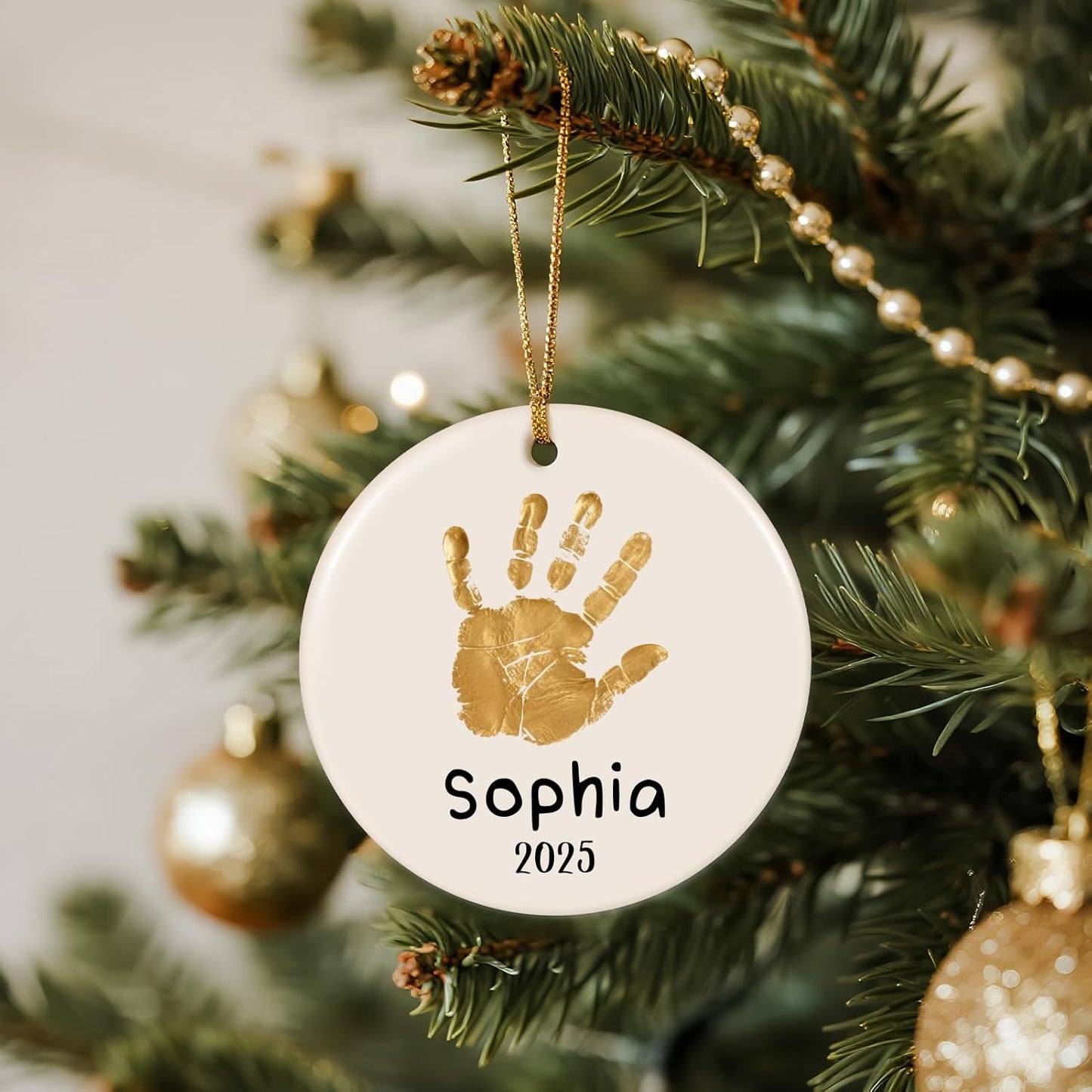 Baby Hand and Footprint Ornament - Baby's Frist Christmas Ornament with Custom Photo, Name, Date - Personalized Baby Gifts, Newborn Keepsake, New Mom Gifts