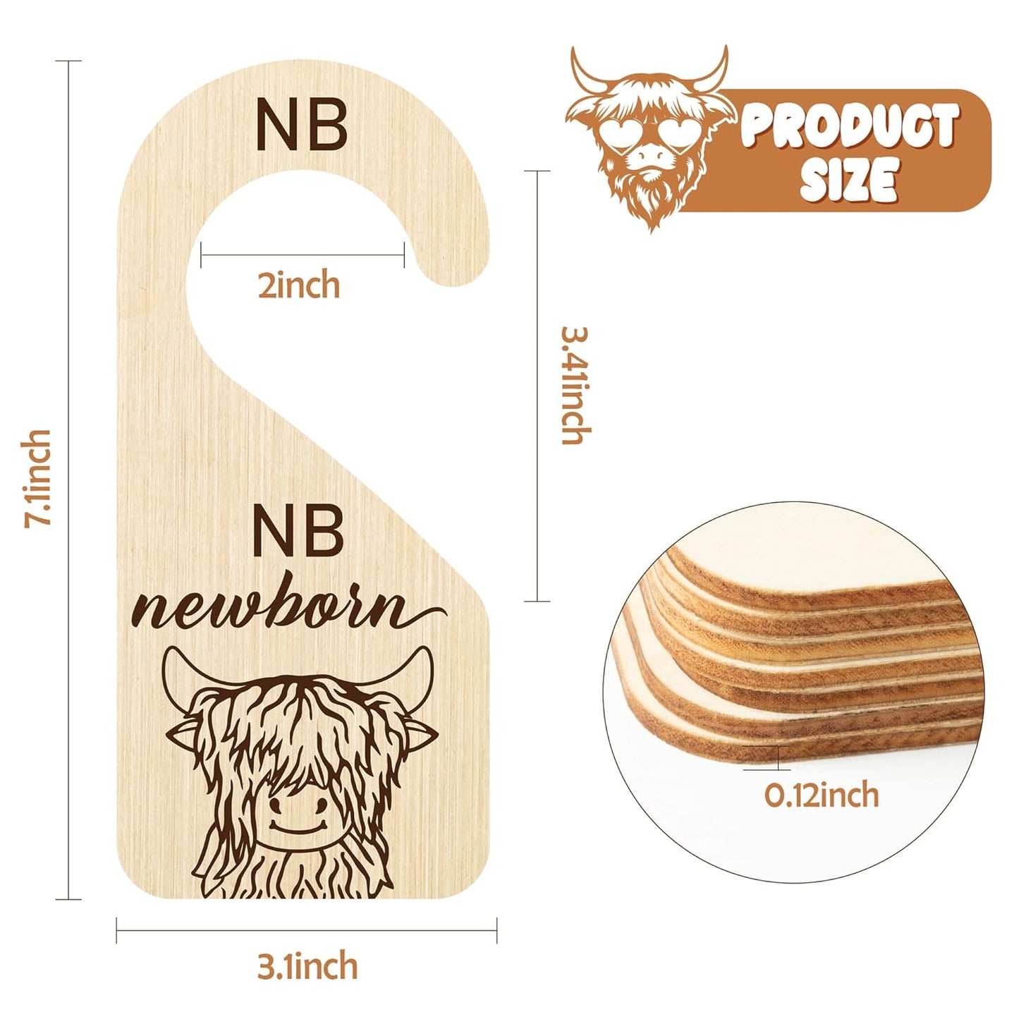 R HORSE 8Pcs Highland Cow Baby Closet Dividers, Double Sided Baby Closet Organizers Nursery Hanger Dividers Wood Size Dividers for Boy Girl Birthday Christmas Gift (0-24 Months)
