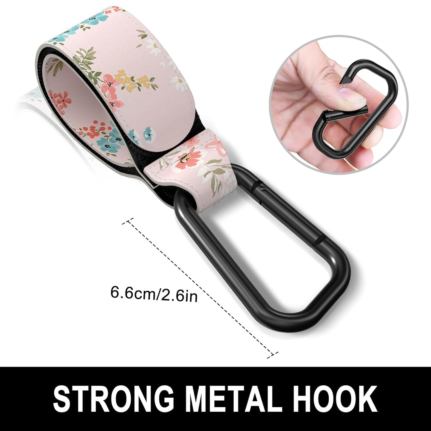 Baby Stroller Hooks for Hanging Bags, Universal Stroller Clips Accessories, Mommy Hook for Diaper Bag, Shopping Cart, Purse, Backpack - 2 Pack, Pink Flower