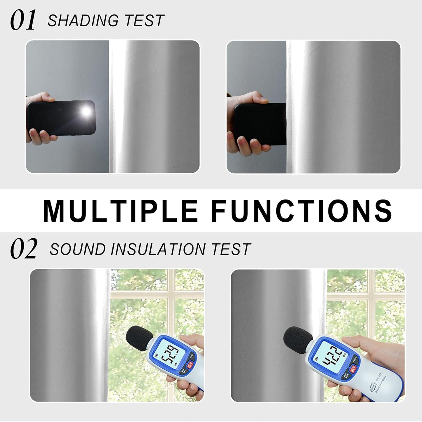 XWZO Full Shading Blackout Curtains 45 Inches Length with Tiebacks- Heat and Light Blocking Rod Pocket Window Drapes with Black Liner Backing for Bedroom/Kid's Room, Light Grey, W52 x L45, Set of 2