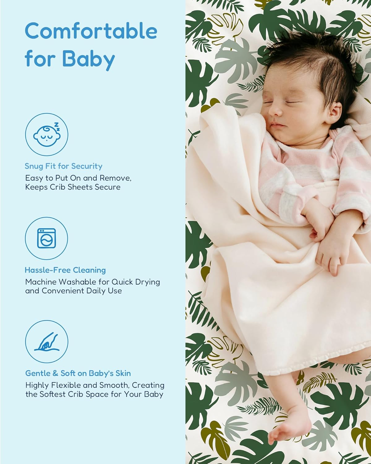 Baby Crib Sheets Boy Girl for Standard Crib Mattress - Ultra Soft Jersey Knit Monstera&Green Crib Sheet, Safe and Snug, Durable, Stylish Fitted Sheet, 28''x52''x9'' Extra Deep Pocket