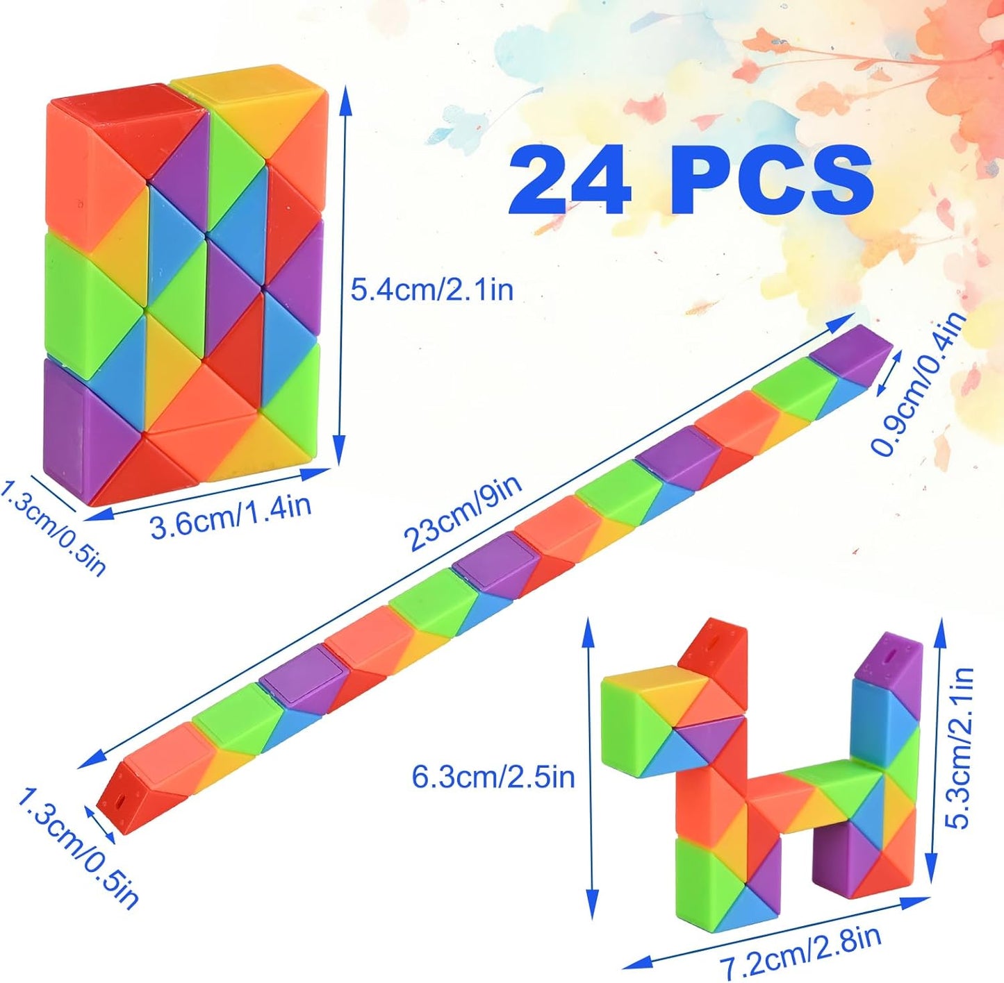 24 Pack Mini Fidget Snake Cube Puzzle Toys - Party Favors & Goodie Bag Fillers for Kids & Teens - Rainbow Colors - Bulk Birthday & Back to School Gifts - Stocking Stuffers