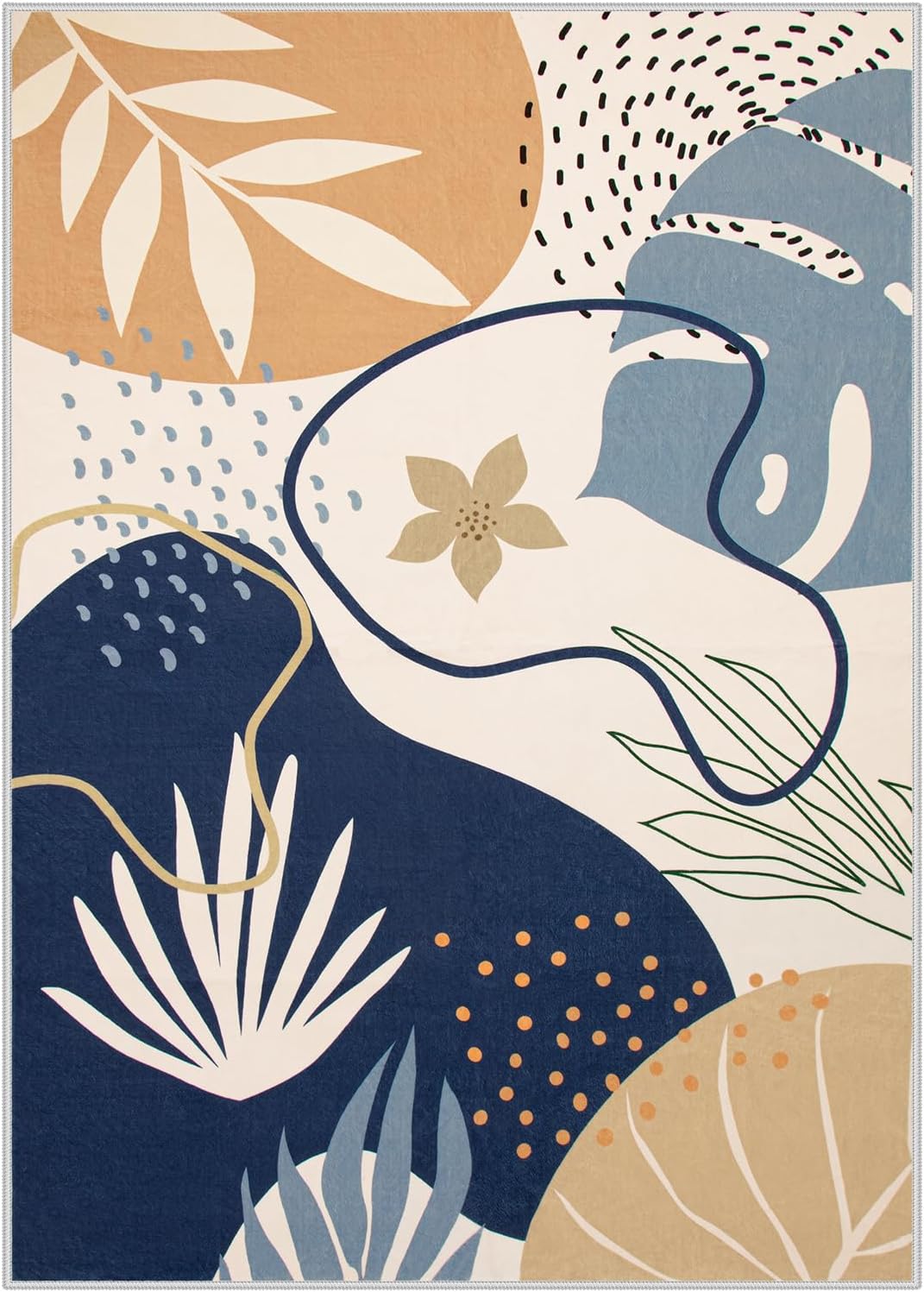 Lahome Washable Area Rug - 8x10 Non-Slip Ultra-Thin Large Area Rug, Soft Bedroom & Living Room Rug, Boho Botanical Print Indoor Stain Resistant Floor Rug for Dining Room Table & Office