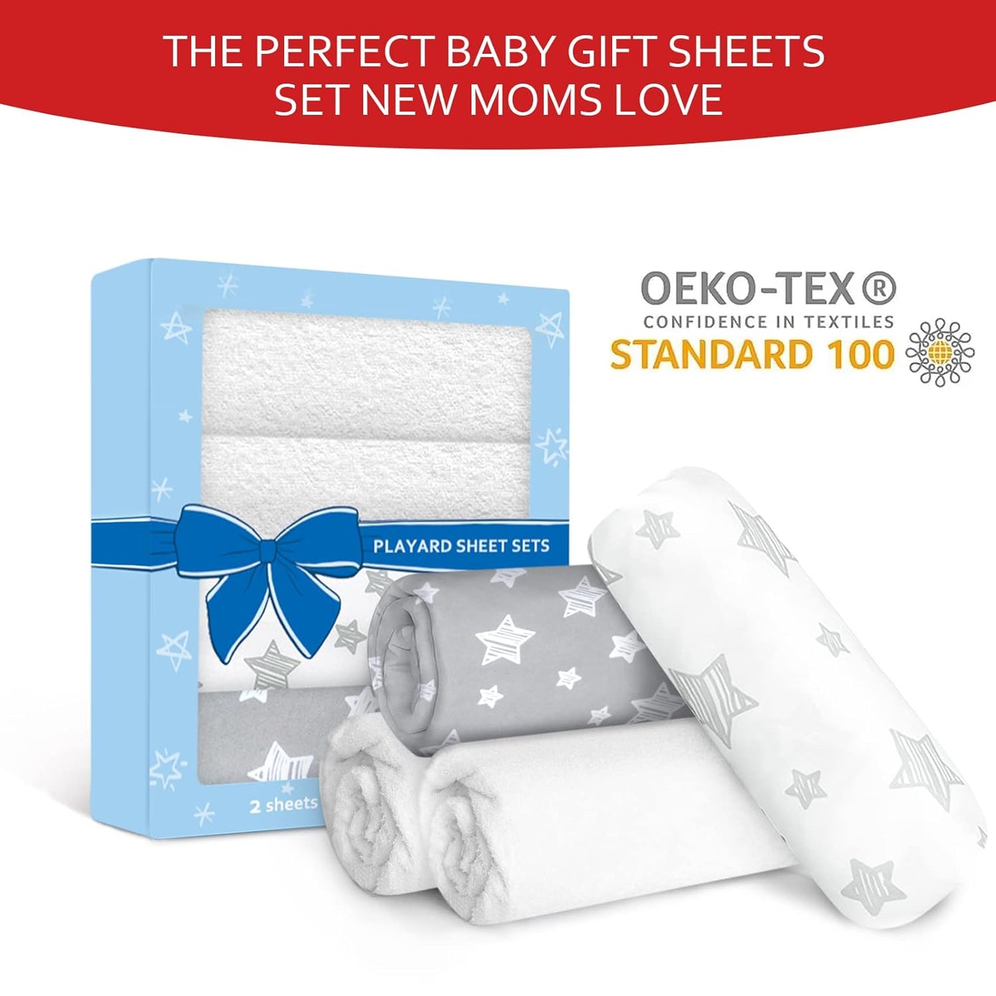 Pack and Play Sheets & Waterproof Terry Pack N Play Mattress Protector Pad Cover 4 Pack, Viscose Terry Pack N Play Sheets Set, Grey & White