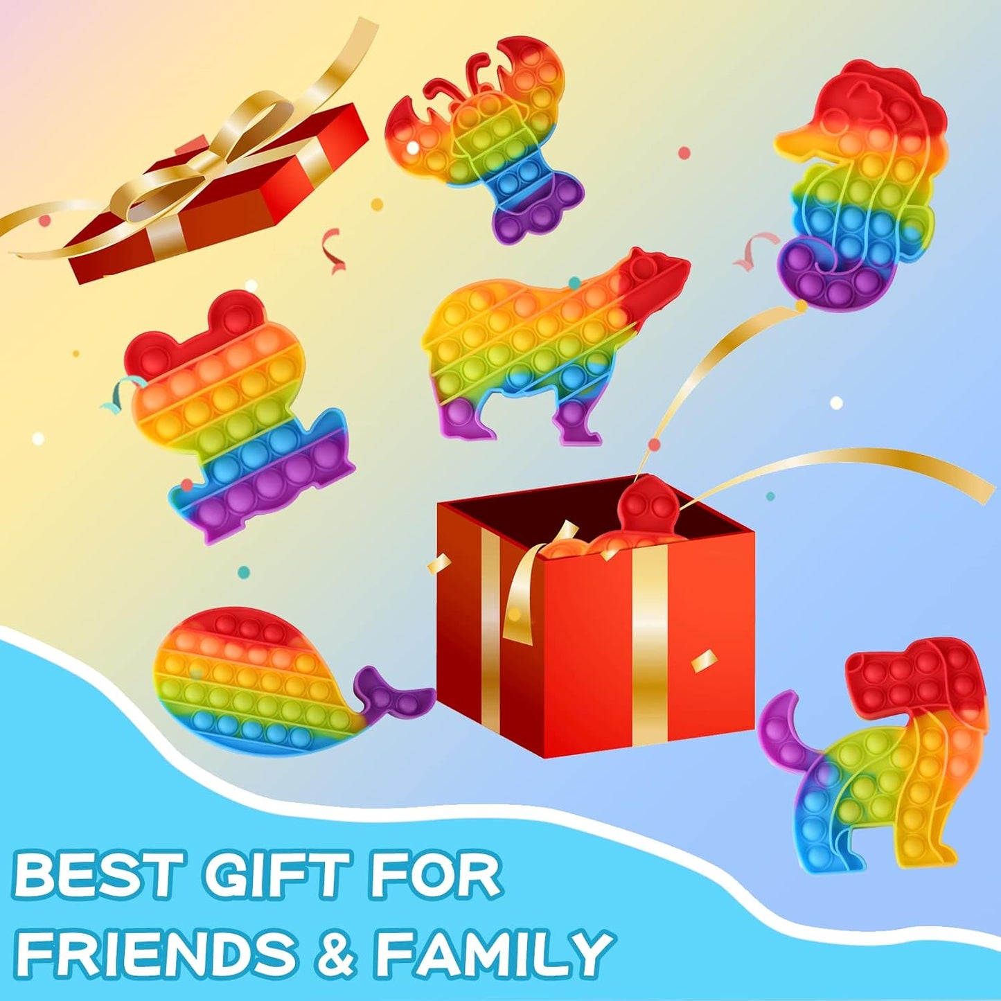 24 Packs Fidget Toys Bulk Gifts for Kids Adults , Classroom Boys Girls Sensory Bubble Set Carnival Pinata Prizes Bag, Desk Toy Party Favors Kit Game Ideas Gift Cute Animal