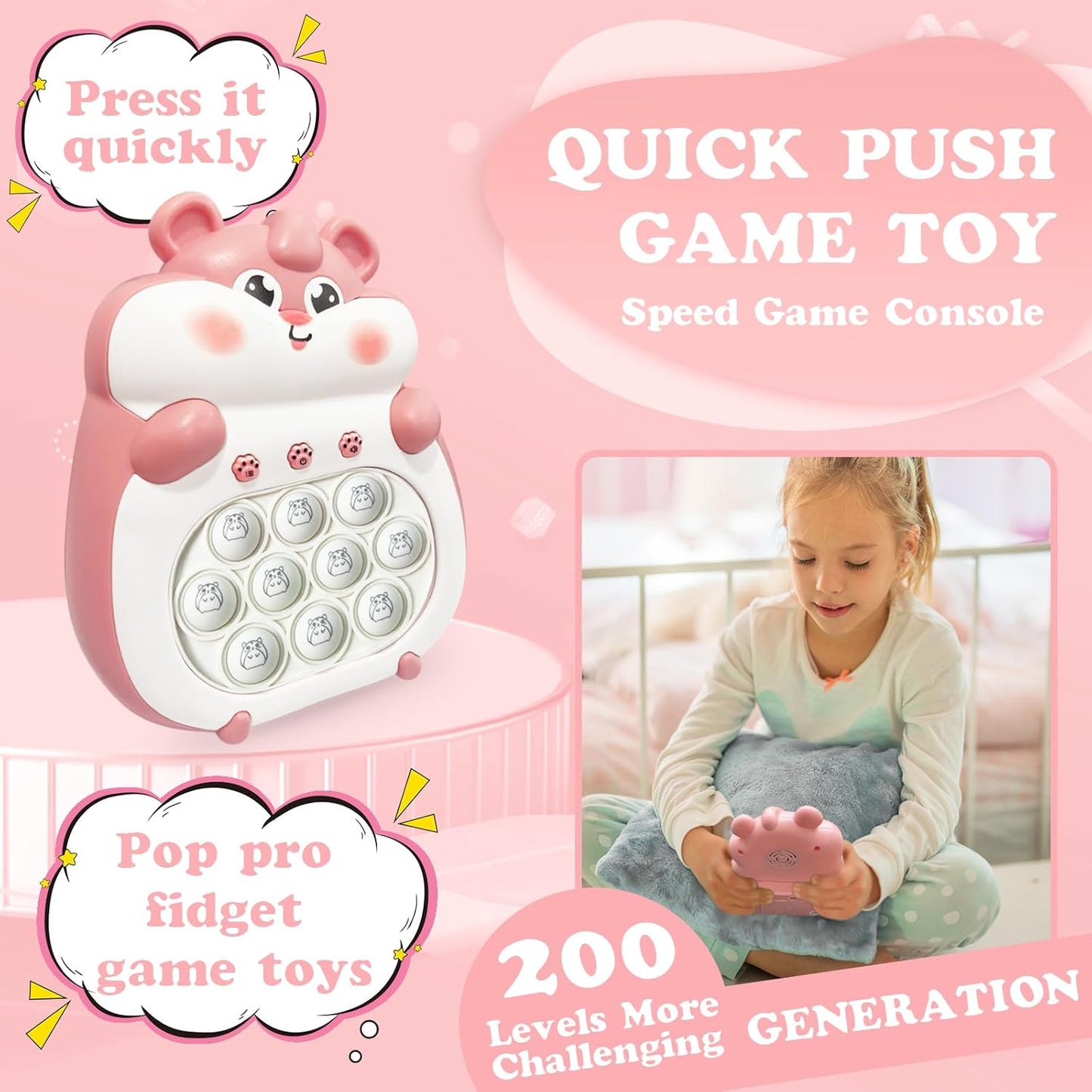 Fast Push Bubble Game Controller, Puzzle Pop Pro Light Up Fidget Game Toys Adults Handheld Bubble Pop Fidget Game Console Anti-Anxiety Decompression Electronic Travel Game Toy