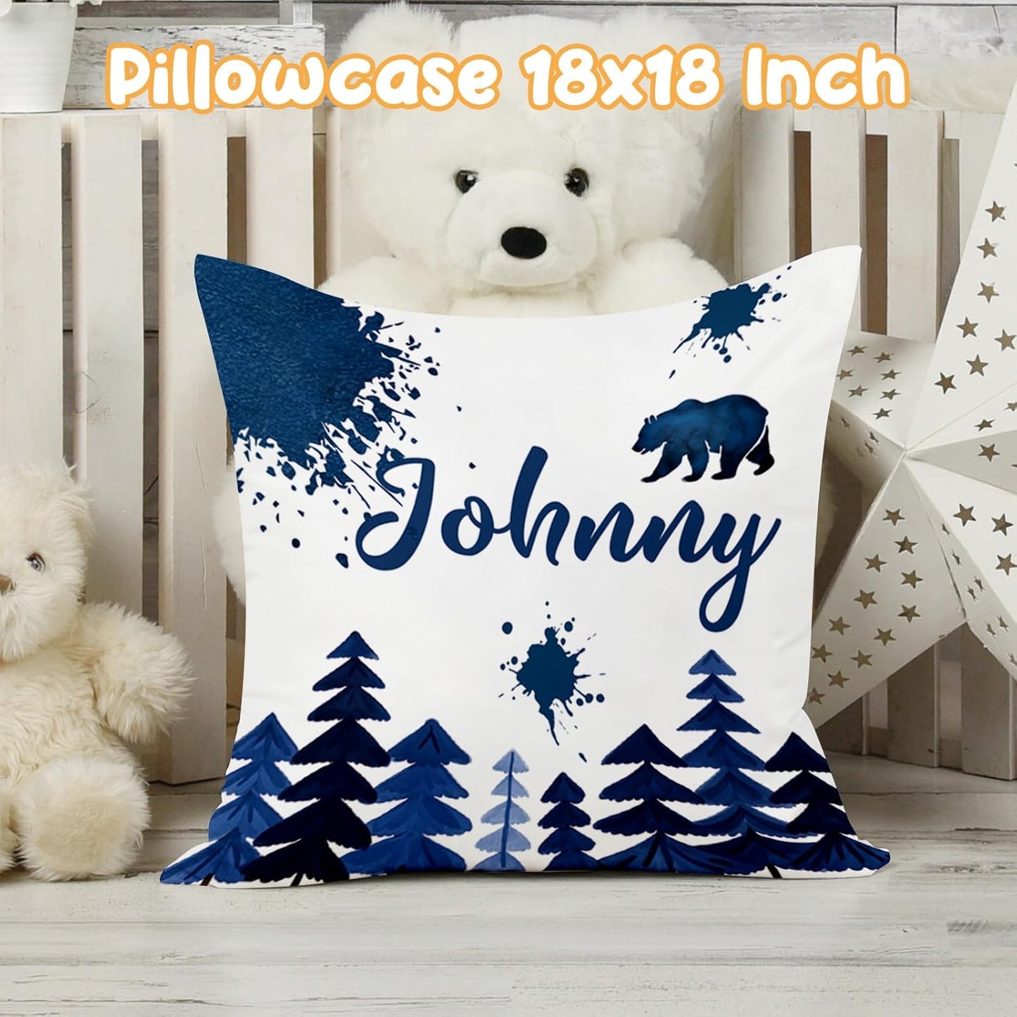 Custom Crib Bedding Set - Woodland Animals Design Personalized Name Baby Nursery Bed 3 Pcs Set - Chic Soft Blanket with Dotted Backing, Sheet, Pillowcase for Newborn Girls Boys Gifts Color10