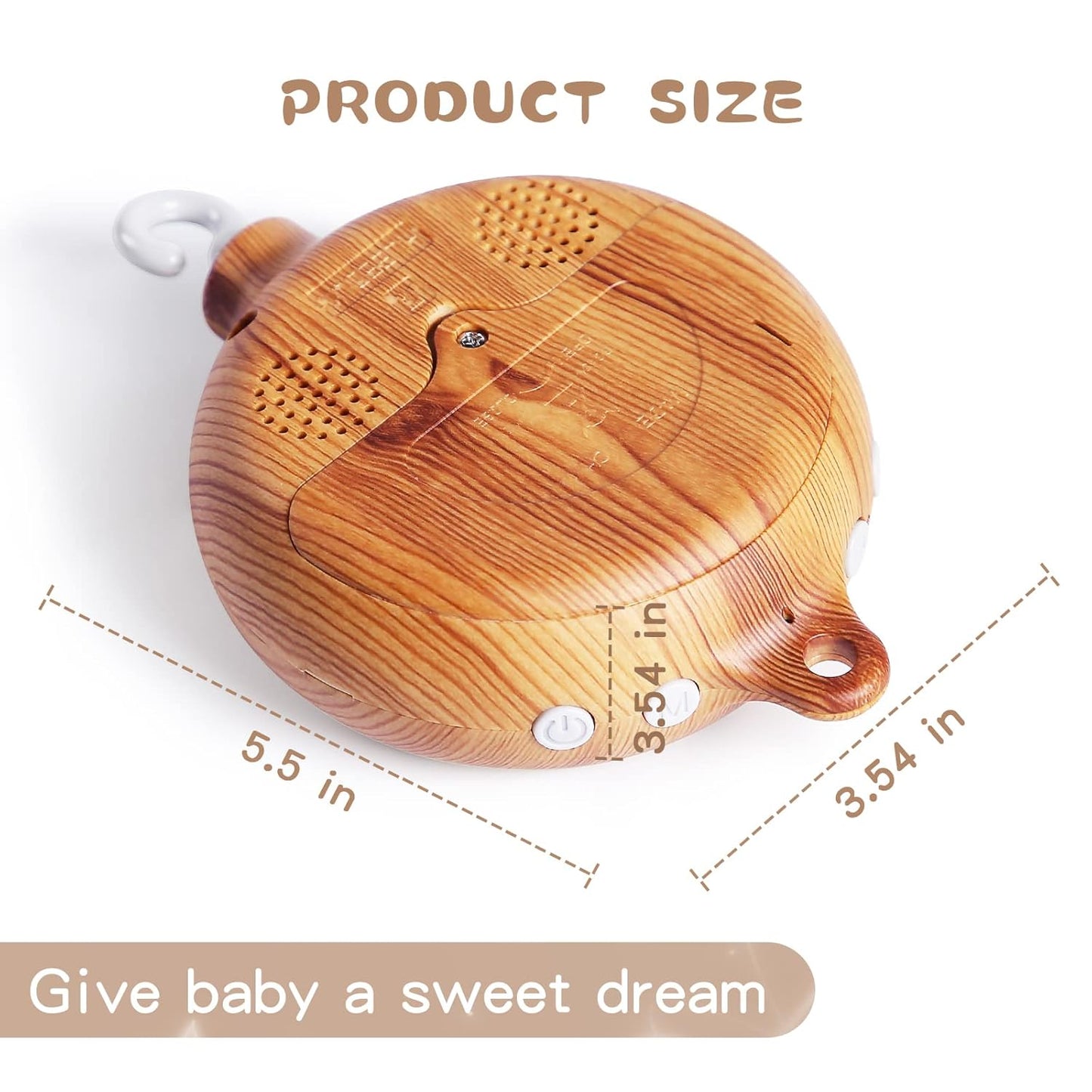 Baby Crib Mobile Musical Box - Mobile Rotary Music Box Imitation Wood - Music Box with Rotating Hook -Crib Mobile Motor Battery Operated Plays 12 Tunes Crib Toys Attachments (Without Arm)