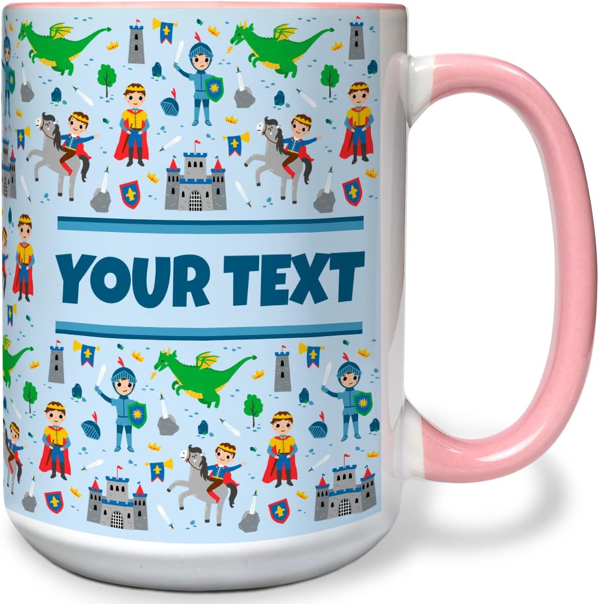 Personalized Mug for Kids - Princes - Custom Name/Text, Ceramic Hot Chocolate/Cocoa/Coffee Cup for Boys, Birthday/Christmas/Holiday Gift - 15 oz, Pink Handle