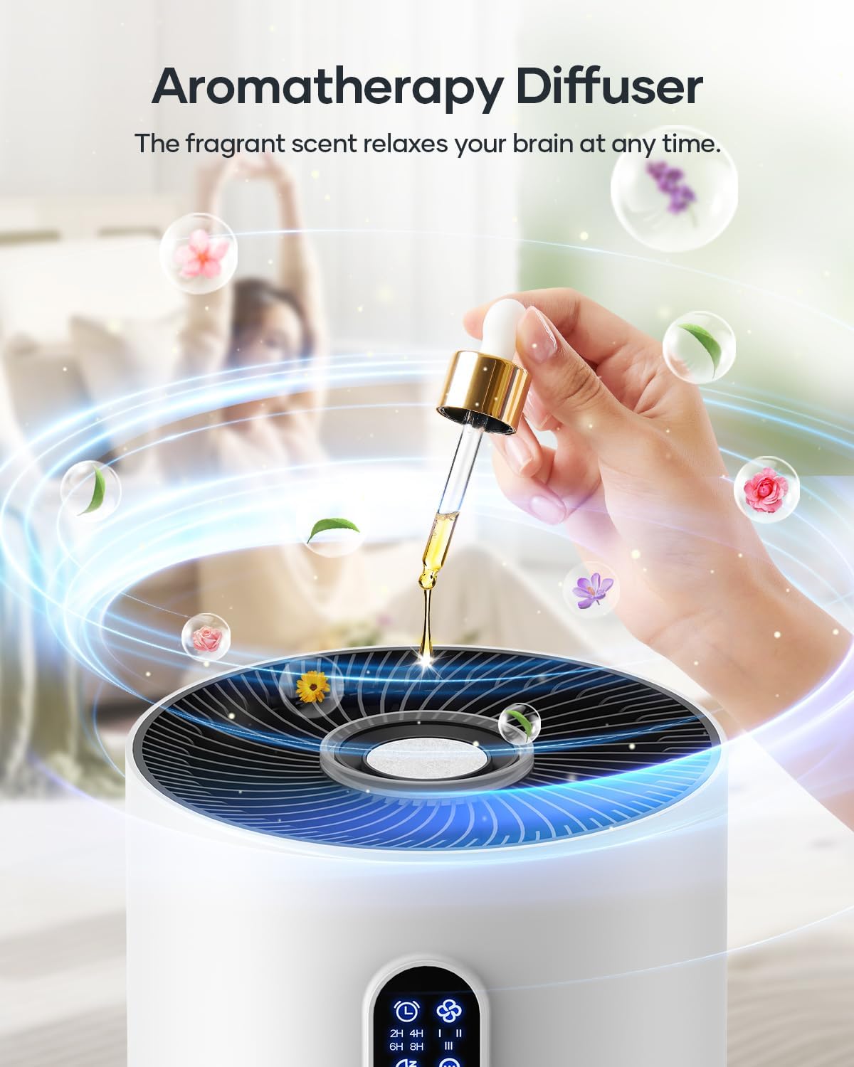 Air Purifiers for Home Large Room up to 1500 ft², MOOKA HEPA Air Purifier for Home Pets Hair in Bedroom with Aromatherapy, Air Filter Cleaner for Dorm, Pets, Office, 20dB, Night Light, B-D03, White