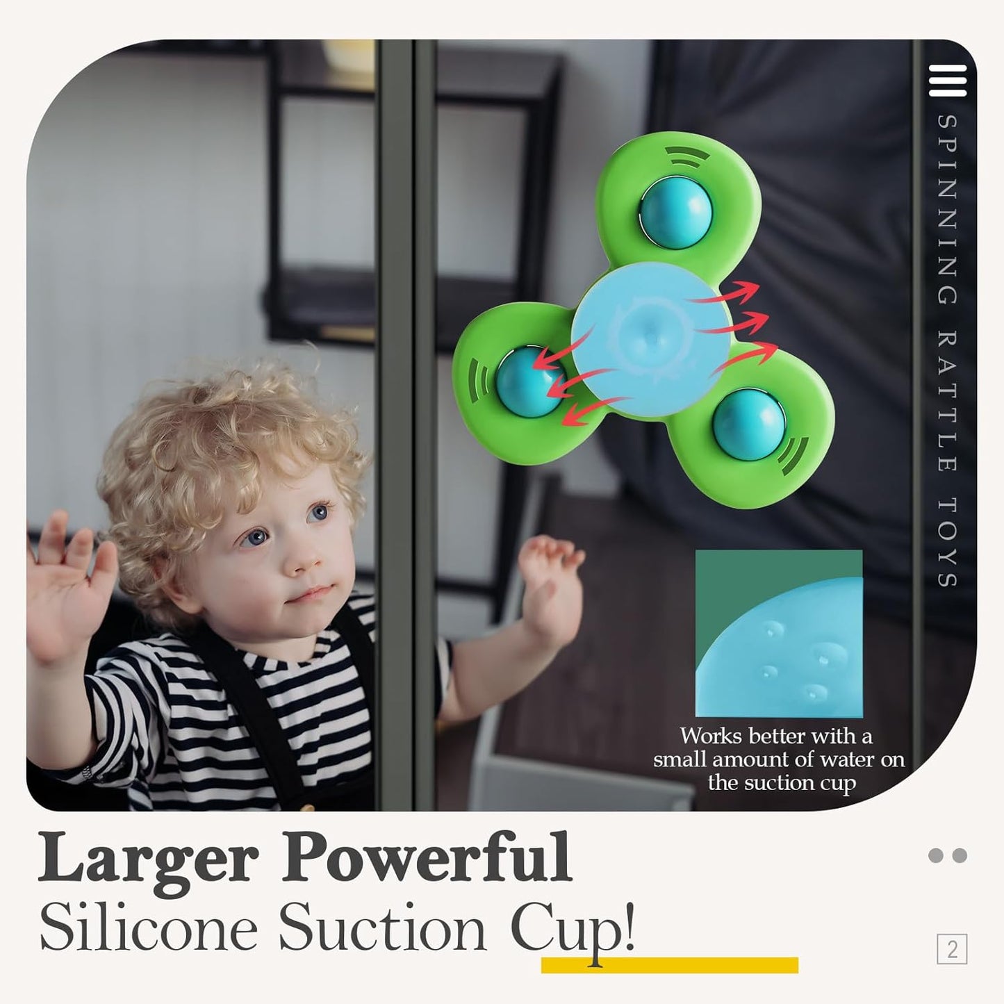 ALASOU 3PCS Suction Cup Spinner Toys for 1 Year Old Boy Girl|Spinning Tops Bath Toys for Kids Ages 1-3|Sensory Toys for Baby 6 12 18 Months Boy Birthday Gift