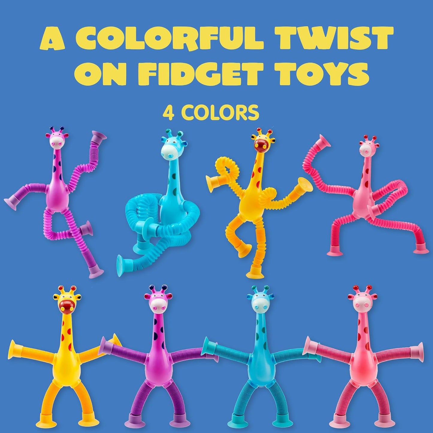 JOYIN Pop Tubes Giraffe Toys for Kids, 4 Pcs Sensory Toys for Year Old Ages 3 4 5 6 7 8 9 10 Fidget Toys Birthday Gift for Toddler Boys Girls Adults Travel Toys Stocking Stuffers Party Favors