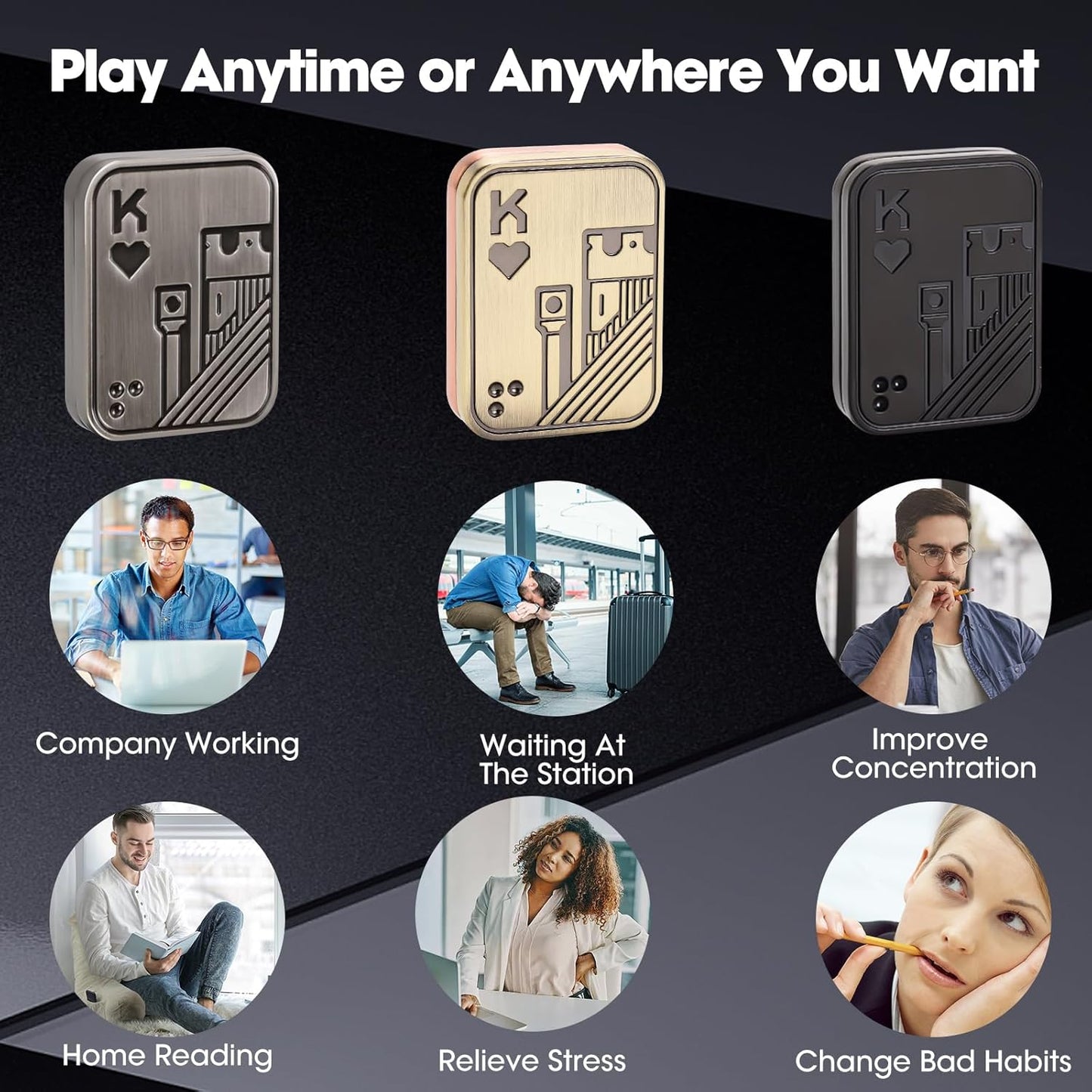 Fidget Slider, Metal Poker Push Card, Fidget Toy, Fidget Clicker, Fidget Toys for Adults Teens, Relieve Stress Anxiety ADHD, Gift for Boyfriend, Husband and Father (Black K)