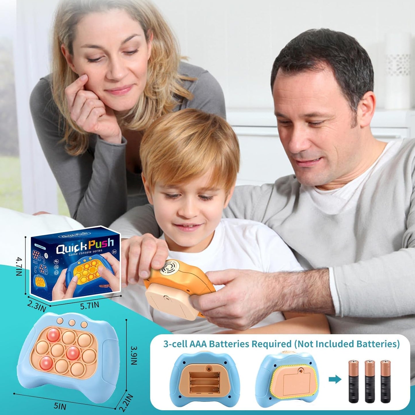 Pop Quick Push Game Console Light Up Sensory Fidget Toys Handheld Puzzle Popping Press Toy for Kids Adult Light Blue