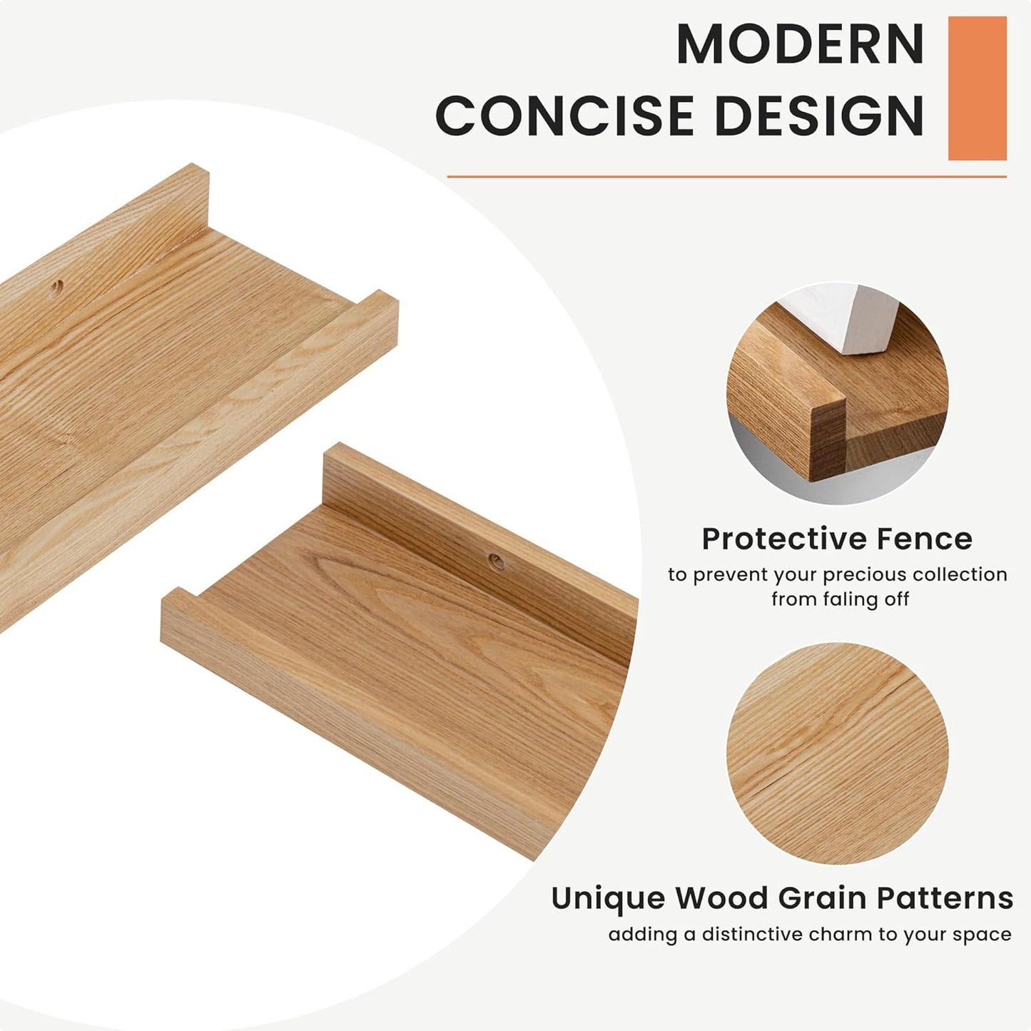 Solid Ash Wood Picture Ledge Shelf, 24 Inch Wood Floating Shelves with Lip Set of 2, Photo Ledge Shelf Nursery Bookshelf Wall Mounted for Living Room Bedroom Decor, Natural