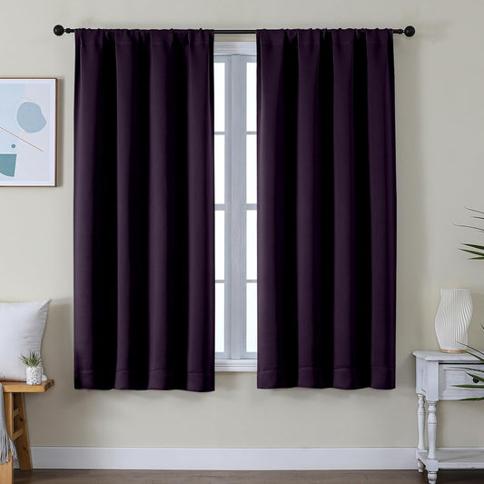 Simplebrand Ava BlackBerry Blackout Curtains for Bedroom 63 Inch Length 2 Panels Set, Nursery Thermal Insulated Energy Saving Rod Pocket Window Treatment Curtains Blackout Drapes, W40 x L63 Inch