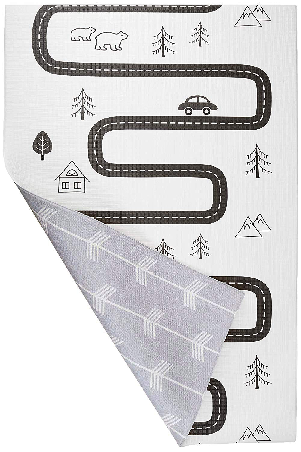 Baby Care Play Mat (Large, Nordic Trails - Morning Fog Arrows) 82'' x 55'' Original One-Piece Reversible Rollable Waterproof Play Mat for Infants, Babies, Toddler, and Kids