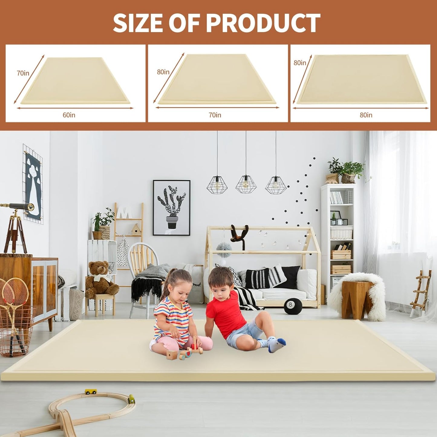 Baby Play Mat for Floor - 1.4" Thick Memory Foam Rug, 80"x80" Playpen Tummy Time Mat, Soft Velvet Nursery Rug, Large Padded Crawling Mat, Cushioned Pads for Playroom Toddlers, Infants, Yoga, Tatami