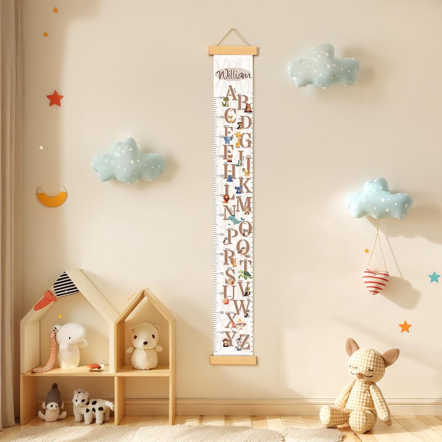 Customize Name Growth Chart Wall, Cute Letters Canvas Height Chart for Kids, Height Indicator Tape Ruler Growth Chart Decor, Toddler Room Decoration, Baby Measuring Board