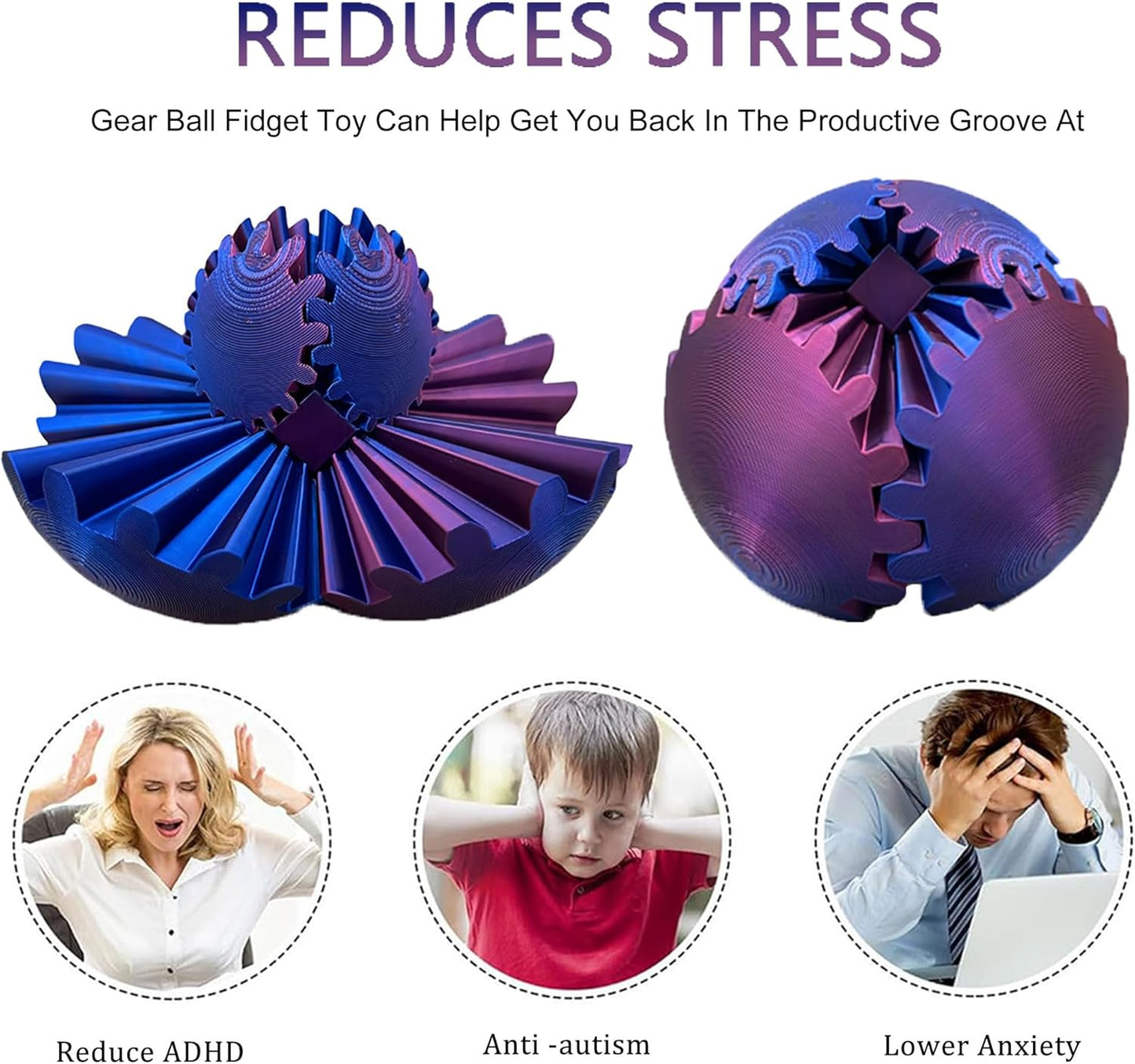 Gear Ball, Gear Sphere, 3D Printed Gear Ball Fidget Toy, Activity Rotating Ball for Adults, Into Any Shape You Want, Spin Ball Gear Perfect for Stress and Anxiety Relaxing Fidget Toy