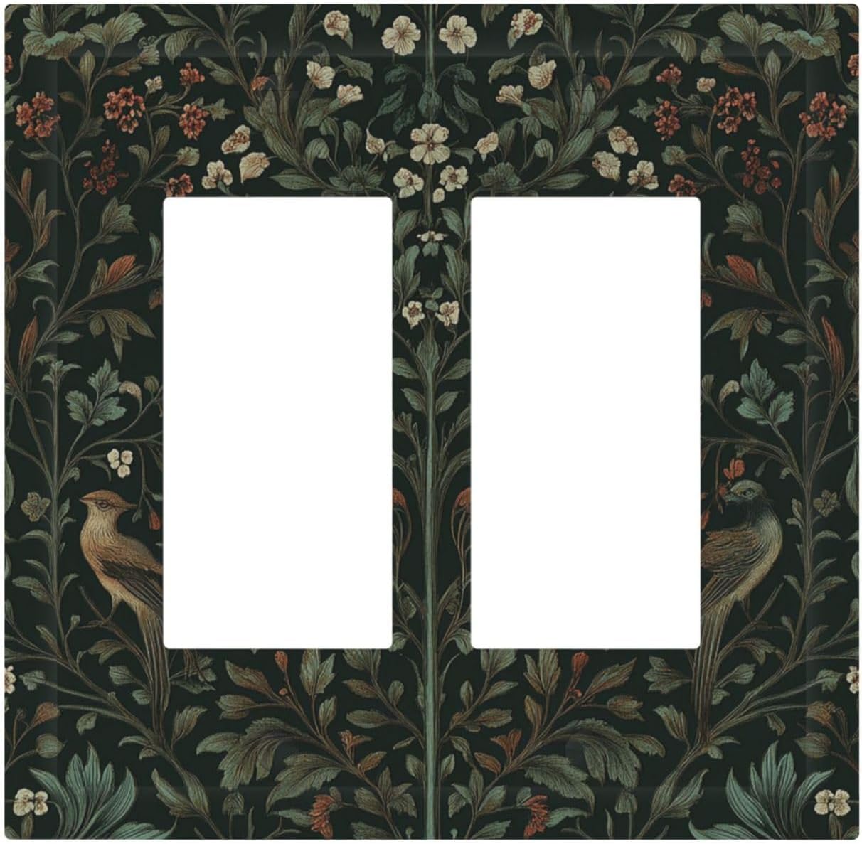 Decorative Outlet Covers Vintage Morris Colorful Flower Green Leaf 2 Gang Double Gfci Rocker Electrical Wall Panels Light Switch Cover Plate For Bed Room Living Room Decor