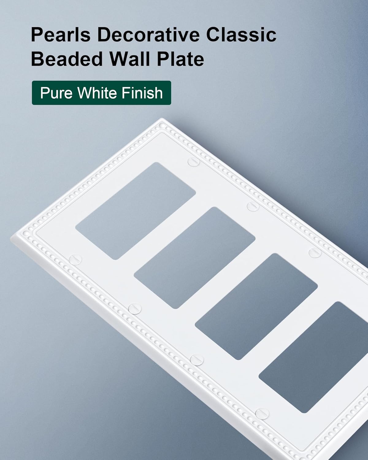 2-Pack Quad Decorator Outlet Cover Plate, Pure White Pearls Decorative Switch Plates and Outlet Covers, Metal Wall Plates for Electrical Outlets