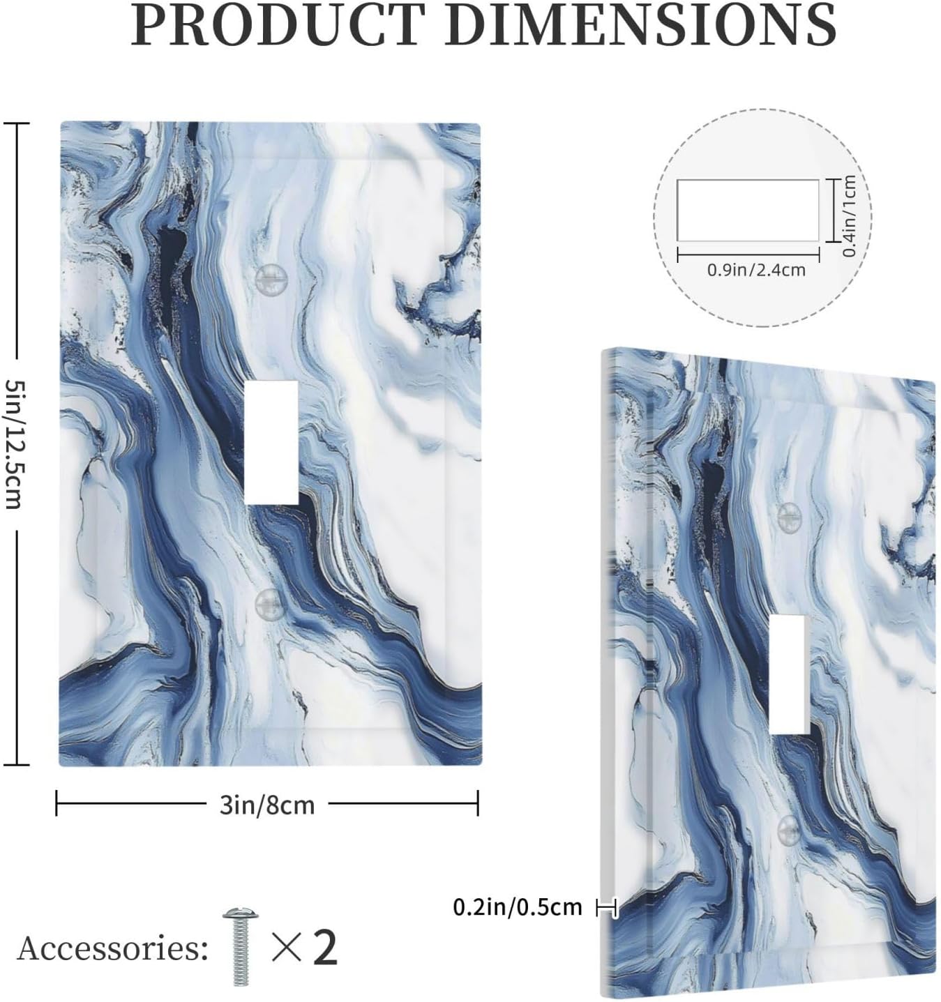 Decorative Light Switch Cover White Marble Navy Blue Line Fluid 1 Gang Single Toggle Device Electrical Faceplate Switchplates Decorator Outlet Wall Plate For Bathroom Kitchen Decor