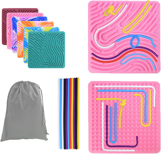 Sensory Activity Board, Silicone Fidget Toy Silent, No Mess for Calming/Stress/Anxiety/ADHD & Autism Kids & Adults, Travel Sensory Activity Board with Portable Storage Bag & 20 Strings