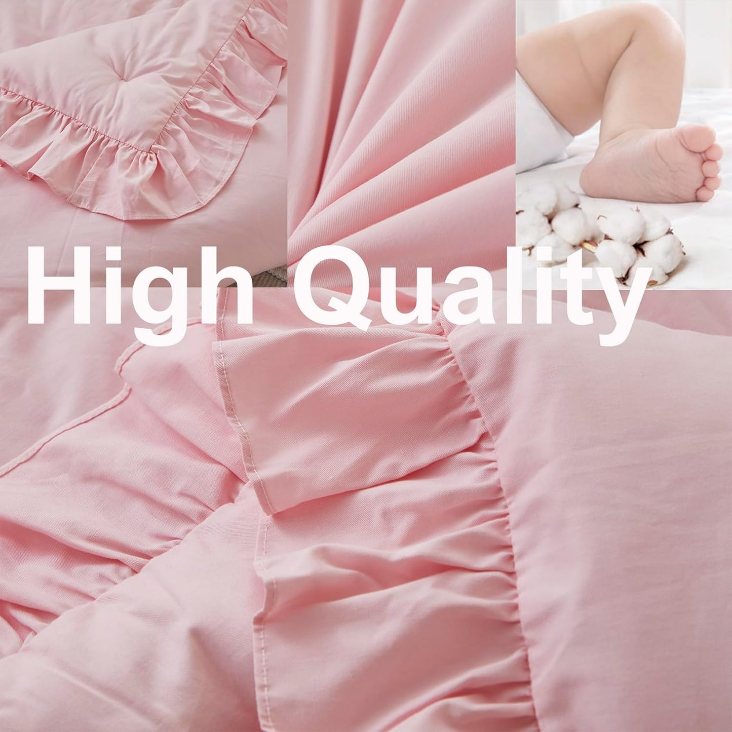 Brandream Farmhouse Crib Bedding Sets for Girls and Boys | 3 Piece Nursery Set Pink Ruffles | Baby Comforter, Fitted Crib Sheet, Crib Skirt Included,100% Cotton Percale