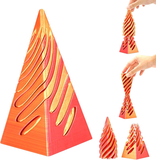Impossible Pyramid Passthrough Sculpture 3D Printed Spiral Cone Fidget Toy for Adults Kids, Infinity Spiral Tree, Christmas, Halloween, Thanksgiving, and White Elephant Gifts (Orange Red)