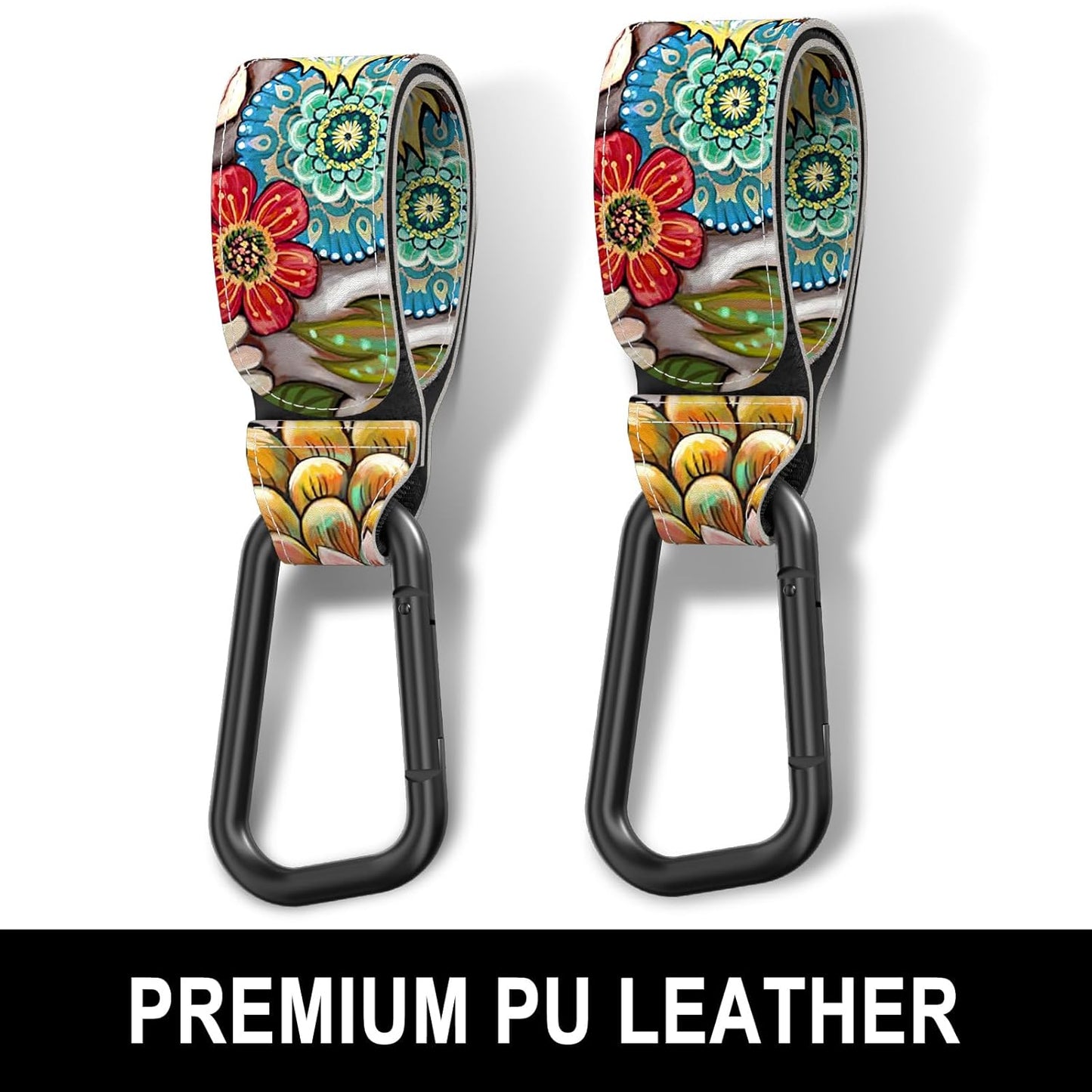Baby Stroller Hooks for Hanging Bags, Universal Stroller Clips Accessories, Mommy Hook for Diaper Bag, Shopping Cart, Purse, Backpack - 2 Pack, Retro Flower