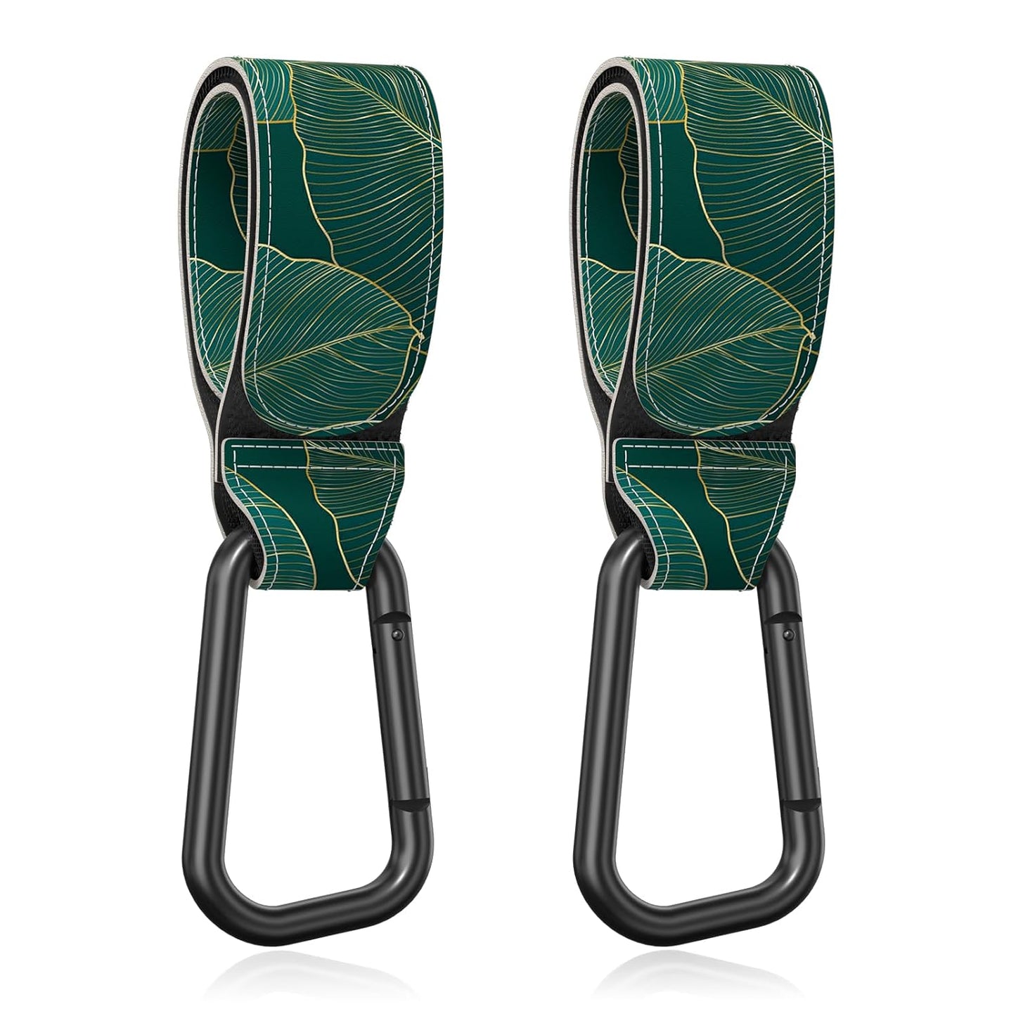 Baby Stroller Hooks for Hanging Bags, Universal Stroller Clips Accessories, Mommy Hook for Diaper Bag, Shopping Cart, Purse, Backpack - 2 Pack, Green Leaf