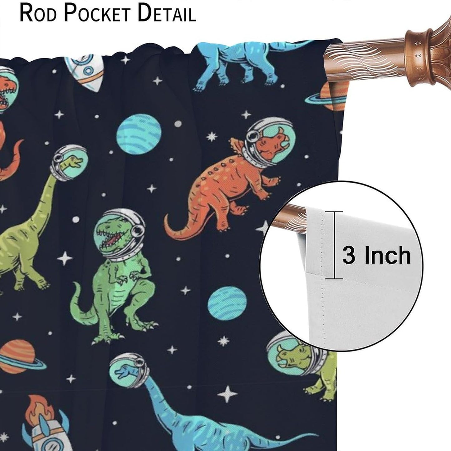 Cartoon Dinosaur Curtains for Kids Boys Girls Home Decor, Astronaut Rocket Funny Outer Space Blackout Rod Pocket Window Drapes for Bedroom Living Room W21xL45in 2 Panels